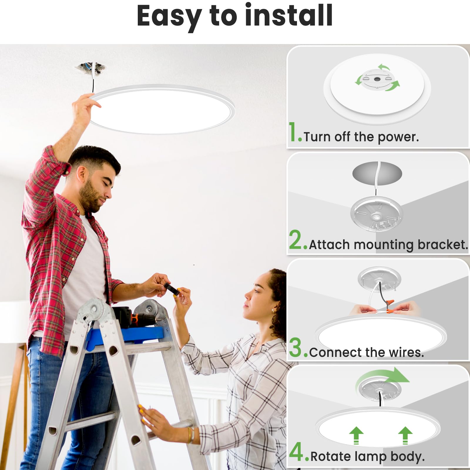 Zemty 2Pack 20 Inch Led Flush Mount Ceiling Light, 50W 5000Lm Large Light Fixture, 3 Color Temperature In One 3000K 4500K 6000K