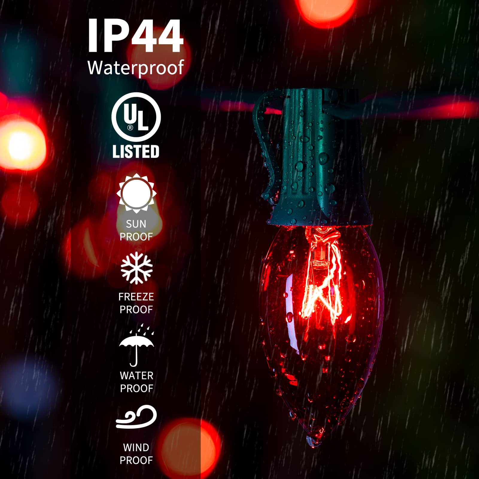 Minetom C9 Christmas String Lights Red Bulbs 25FT Green Wire Vintage Outdoor Indoor Holiday Decoration Model GYPI-O257AU