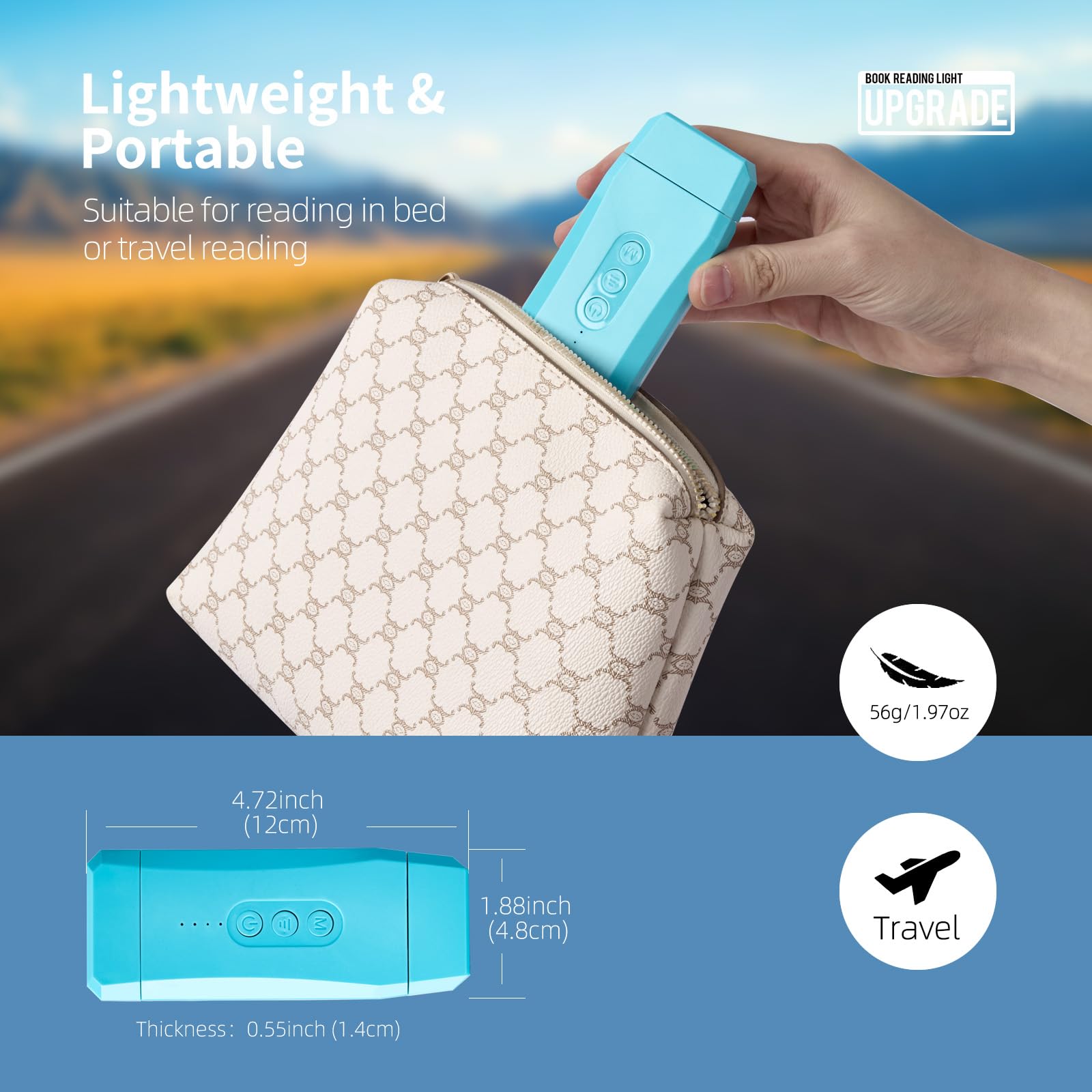 EGWASER USB Rechargeable Book Light - Clip-on LED, 3 Amber Colors, 3 Brightness Levels, 500mAh Blue, Eye-Caring for Reading in Bed