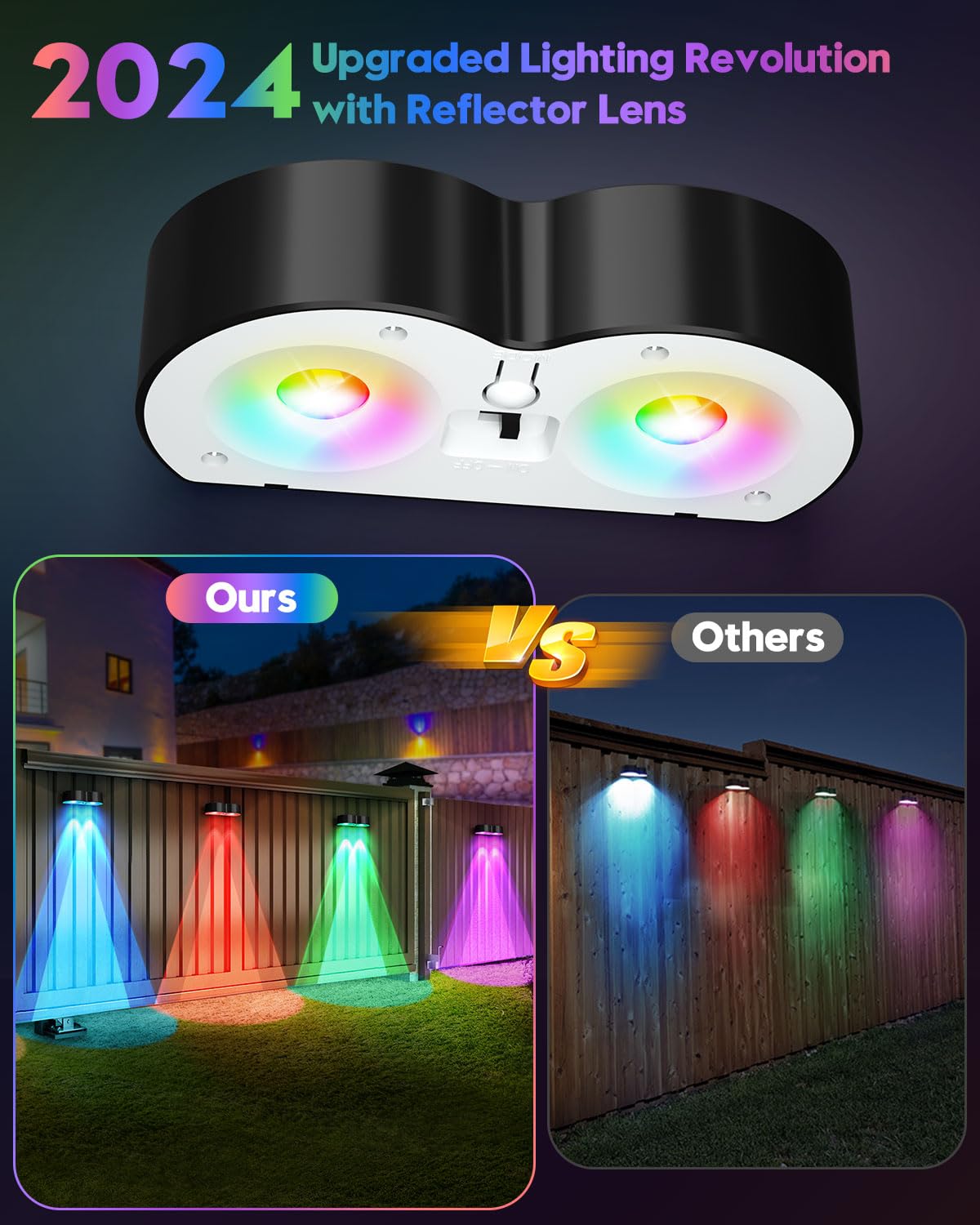 Amiluo Solar Fence Lights - 8 Pack, Waterproof, RGBWW Color Options, Model WL13