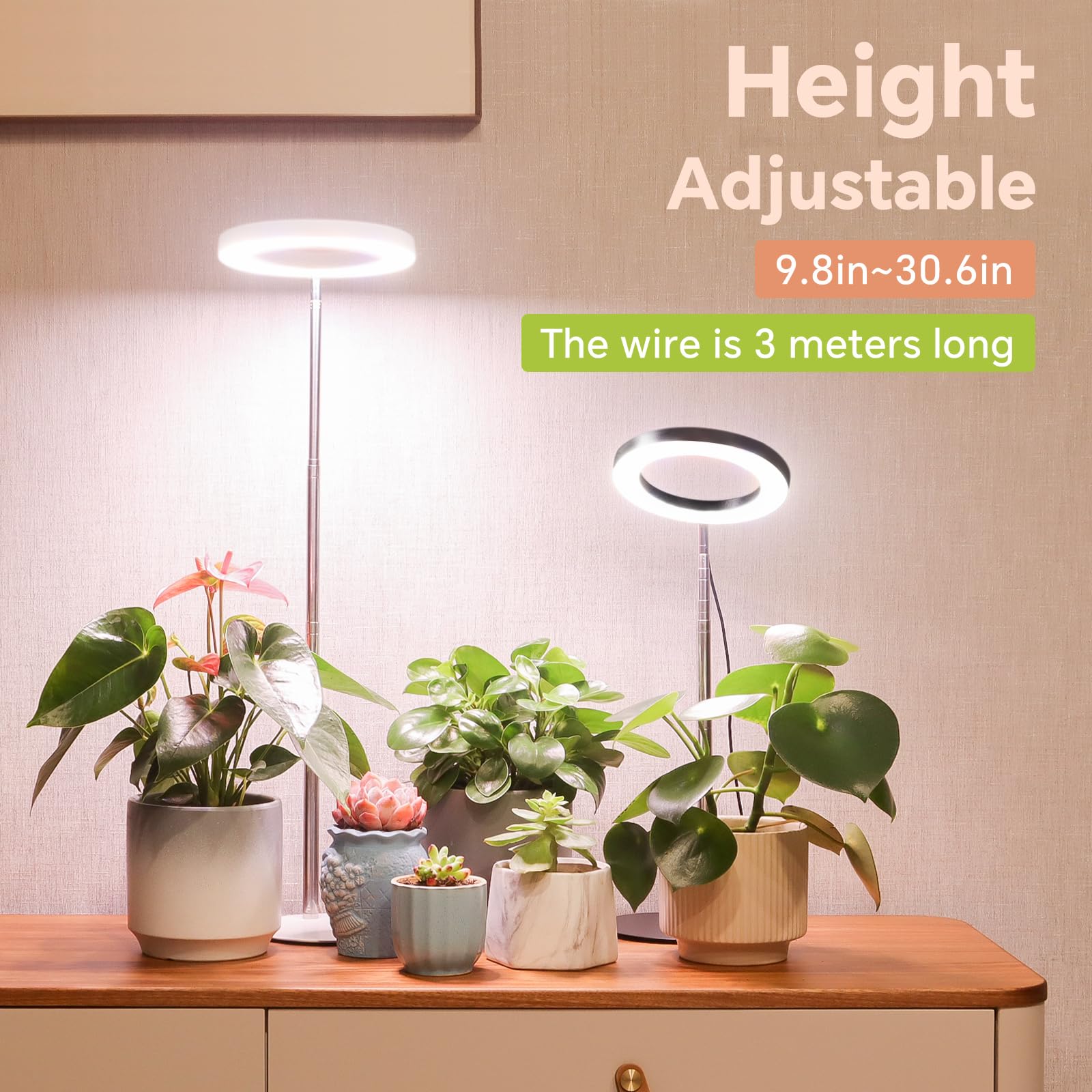 GTRUIIDY Height Adjustable Desktop Grow Light, Full Spectrum, Black, Model GT003, 3 Lighting Modes, Timer for Indoor Plants
