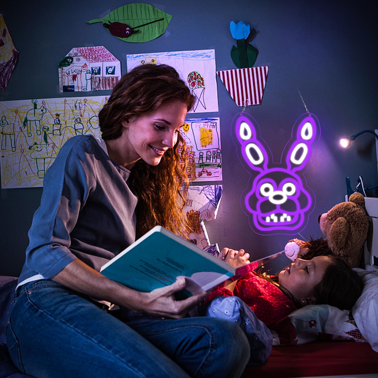 AHlove Neon Sign - Five Nights at Bonnie LED Wall Decor - 13inx9.4in - Neon Lights for Bedroom, Gifts for Kids