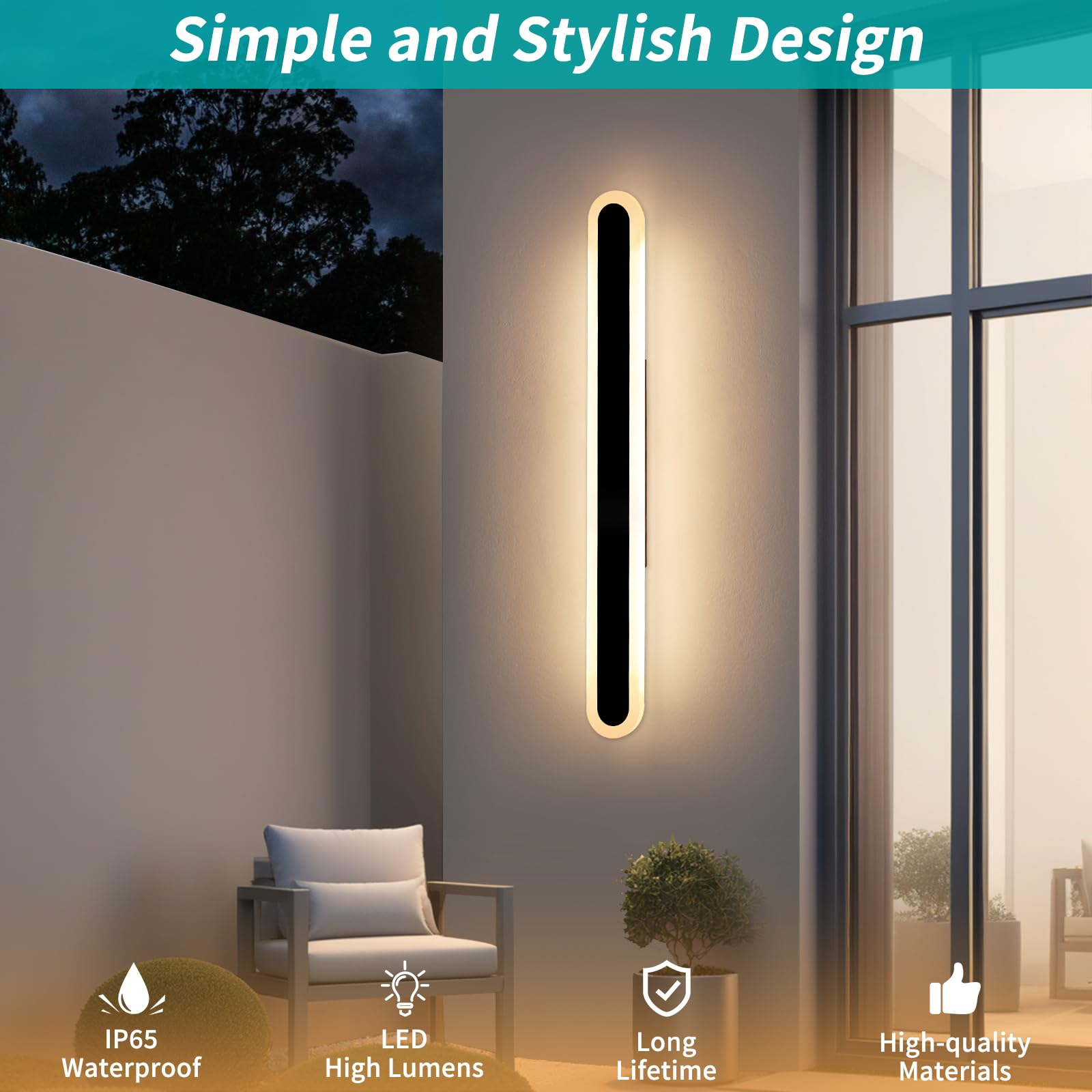Mikeru 39.4Inch Outdoor Wall Lights, Warm White Front Porch Light Ip65 Oval Outdoor Light For House 35W Wall Mounted Acrylic Wall Light For Proch, Living Room, Balcony Decorative Lighting