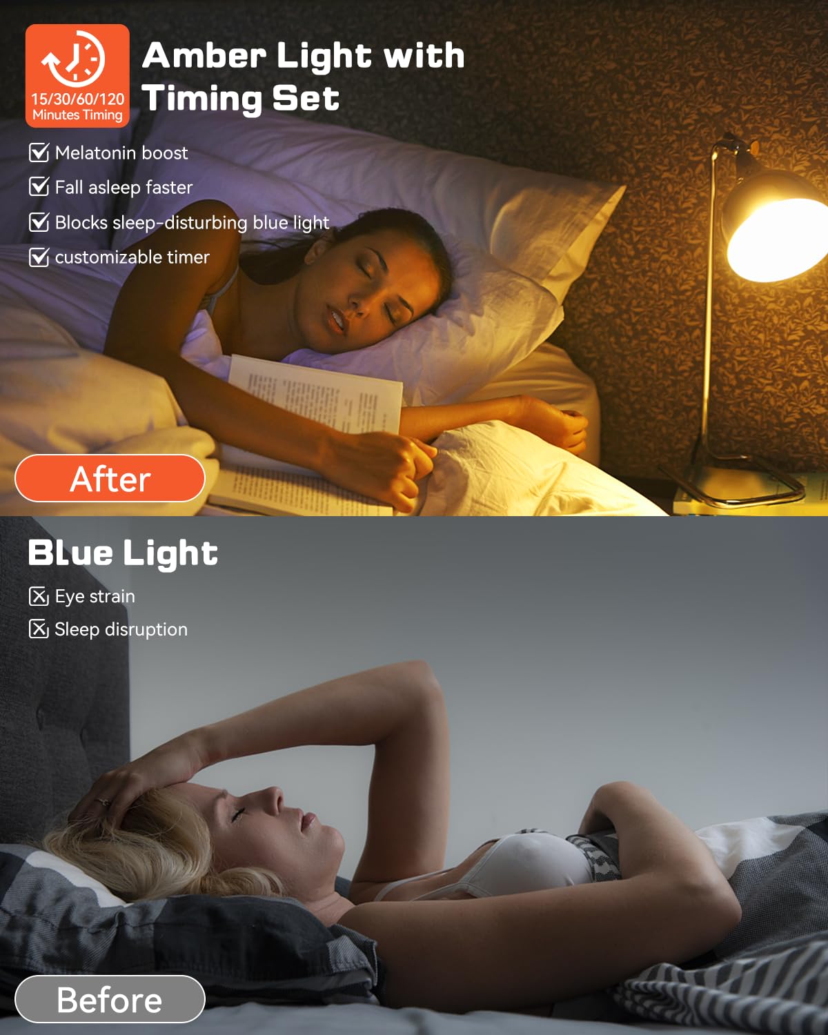 Neporal 9W Amber Light Bulbs With Remote, 3 Color Dimmable Full Spectrum Warm Light Bulbs, Blue Light Blocking, 4 Level Timing, Dim Light Bulbs 60W Equivalent For Bedroom, Nursery, Sleep