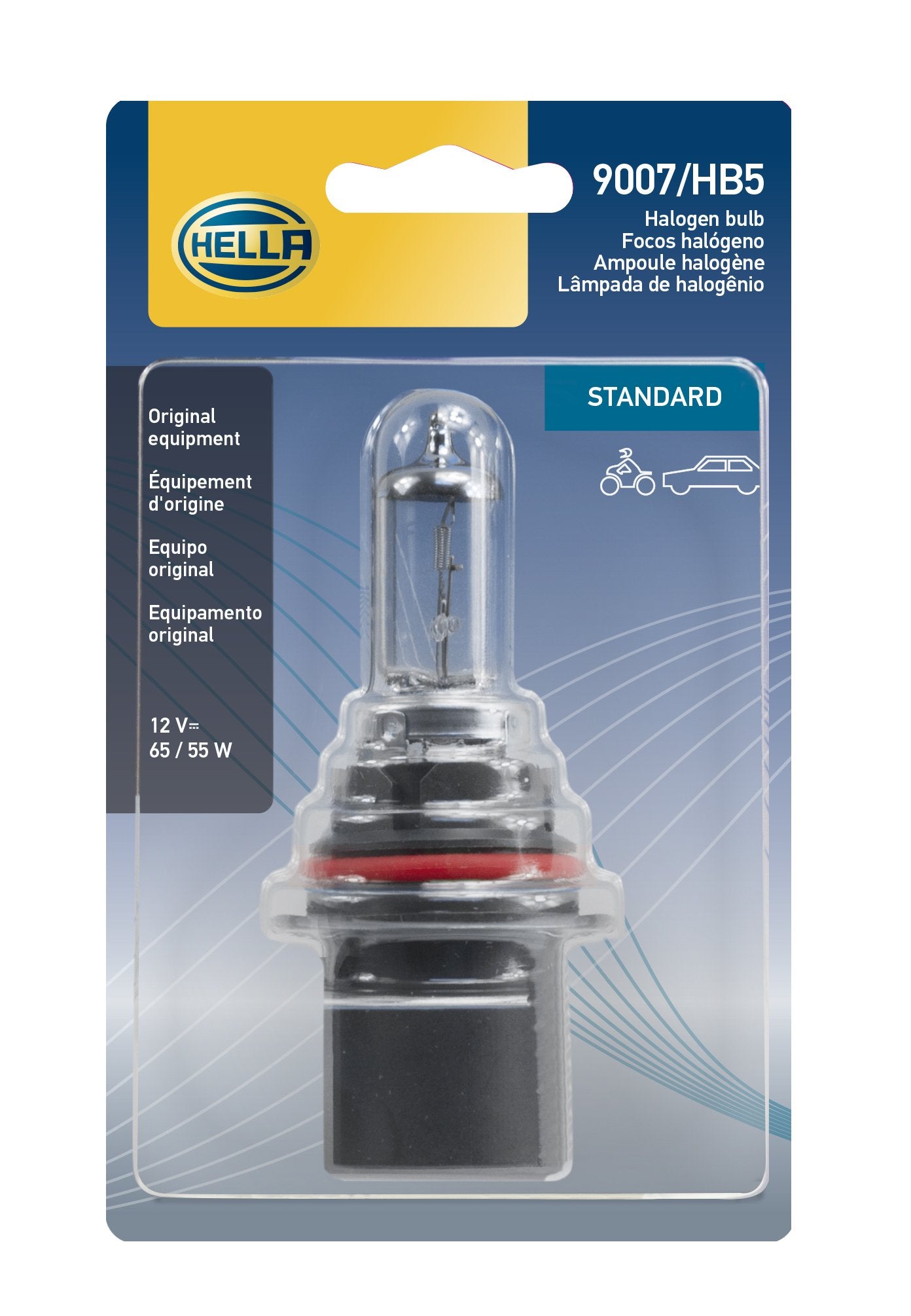 Hella 9007Sb Halogen Bulb, 12V 65/55W, Standard Size, Single Blister Packaging