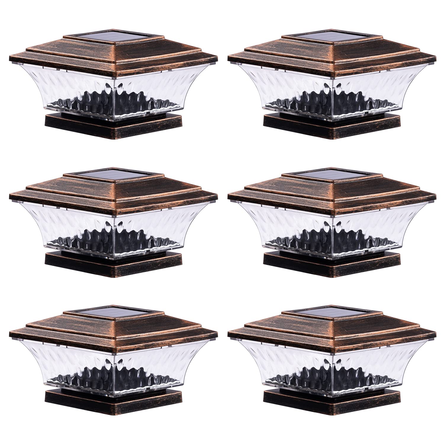 HUYIENO Solar Post Cap Lights Outdoor LED, Warm White/Bright White, 6PK, Brushed Copper, Model FD-EP-230201-2130