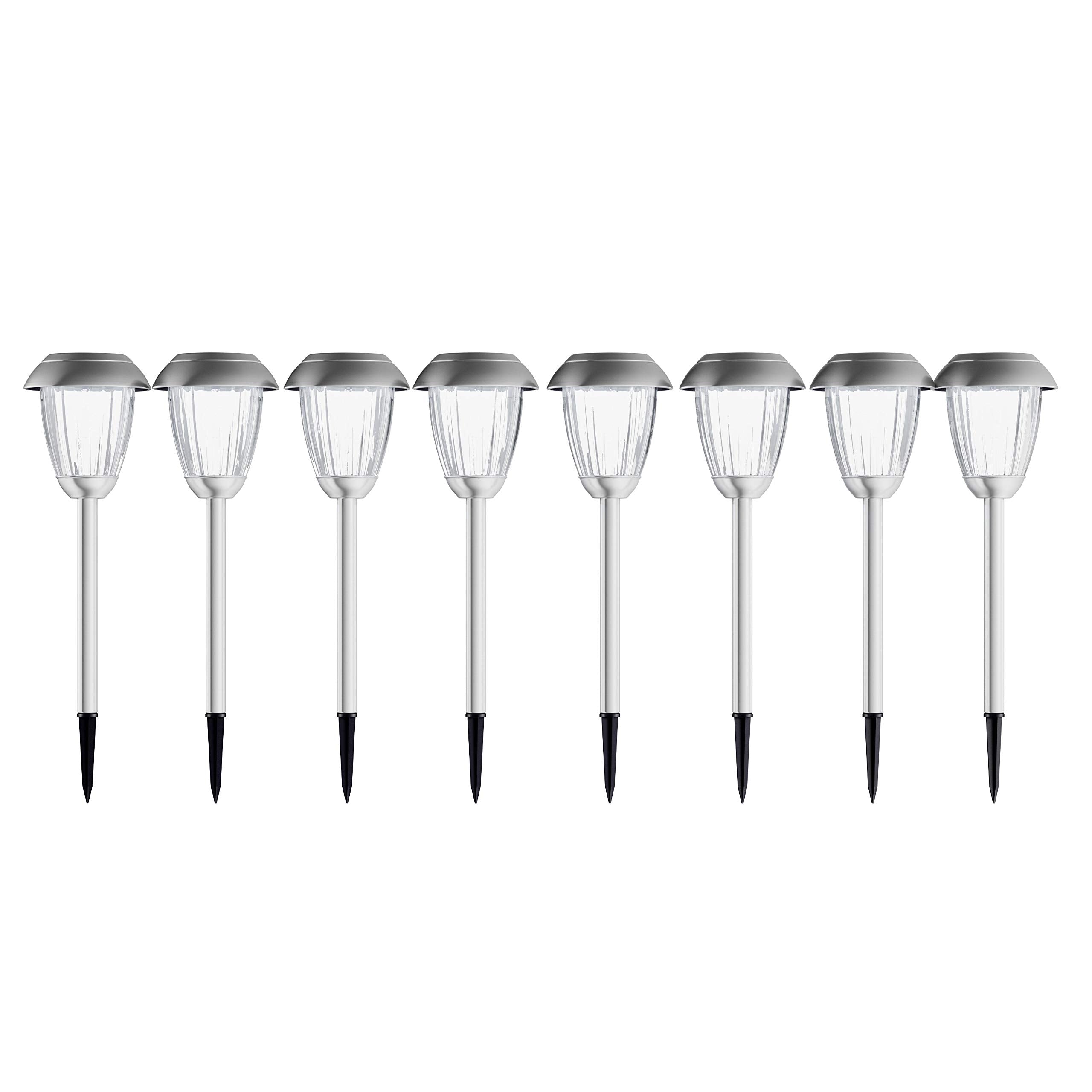 Pure Garden Solar Path Lights, Stainless Steel Outdoor Stake Lighting, Set of 8, 16in Tall, Gunmetal, Model 50-LG1059