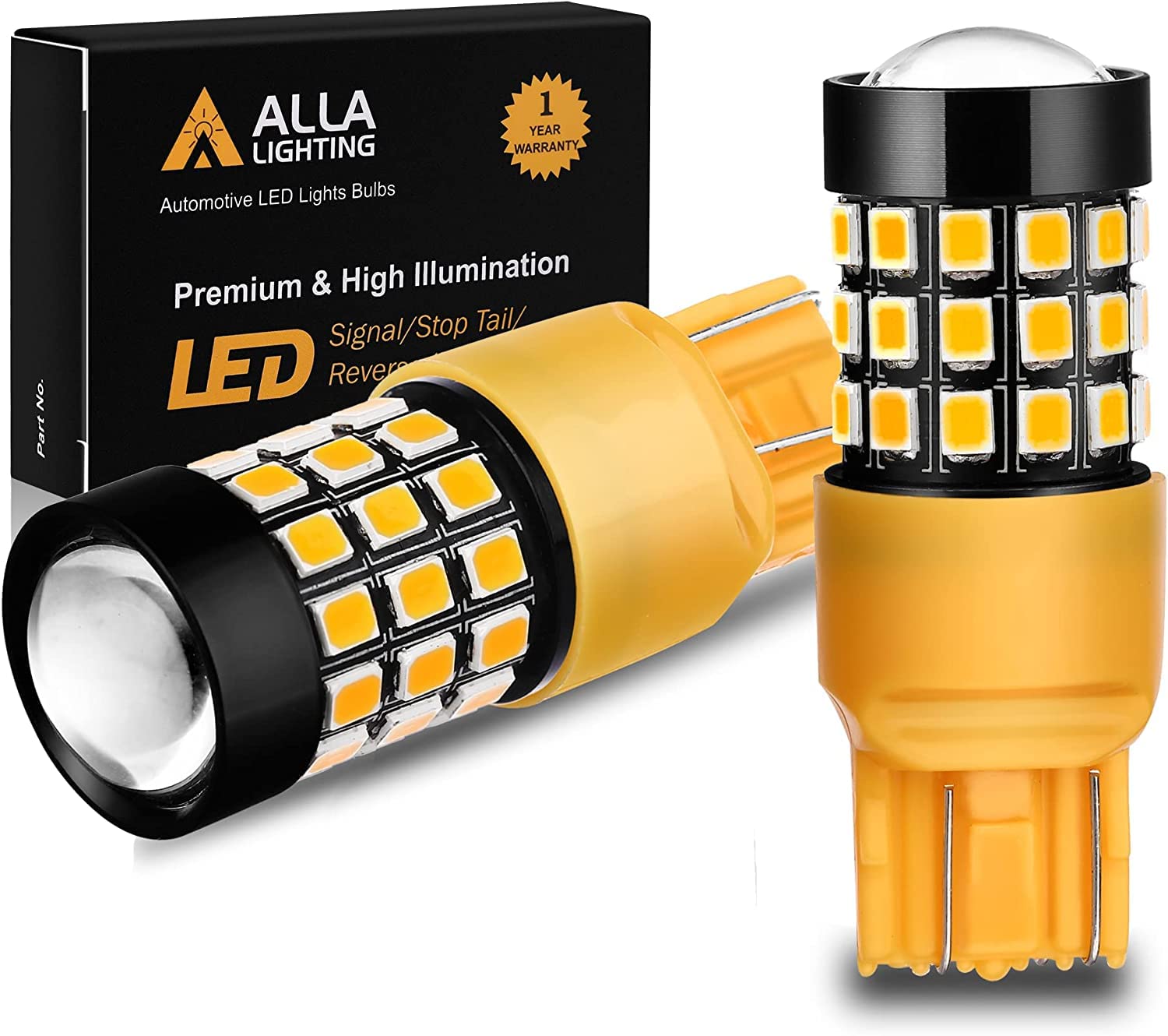 Alla Lighting LED Brake Stop Tail Turn Signal Bulbs T20/7440/7443 Amber Yellow Model Alla-7443-2835-39Y-Yellow