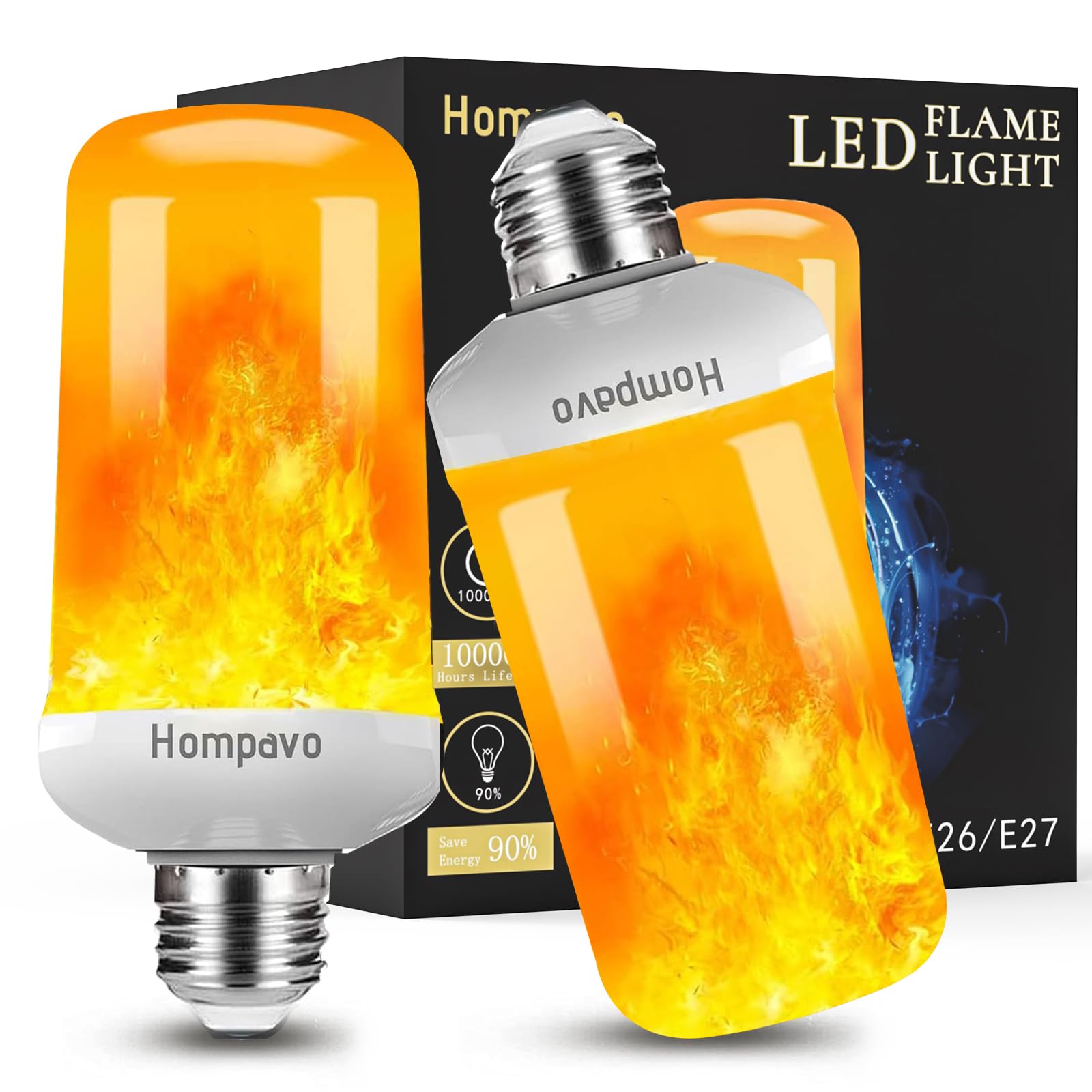 Hompavo Led Flame Light Bulbs - 4 Modes Flickering, E26/E27 Base, Indoor/Outdoor Decoration, White-