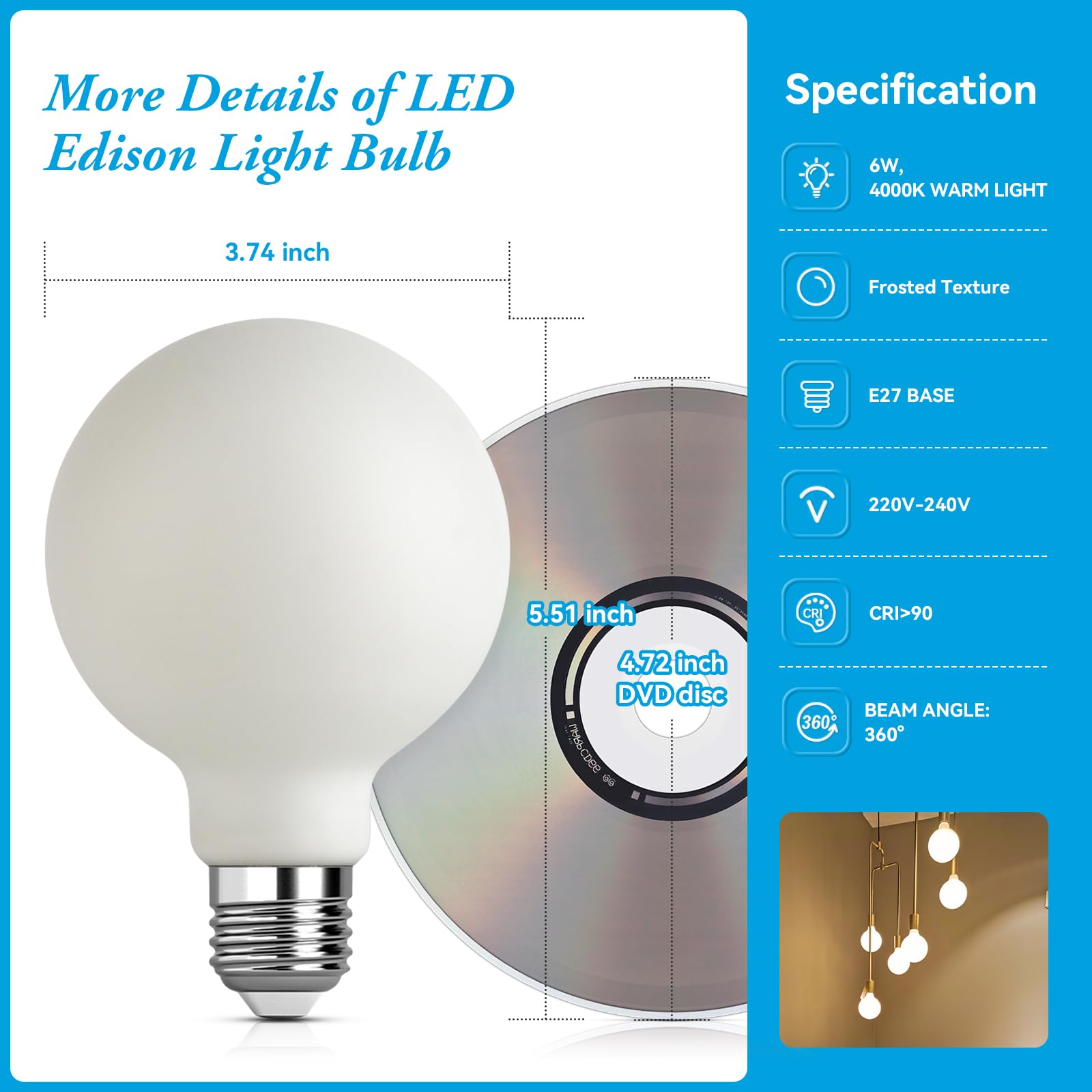 Brighfivey Led Globe Light Bulbs, 6W Vanity Light Bulb 60W Equivalent, Daylight 4000K 500Lm,E26 Standard Base Dimmable 60 Watt L