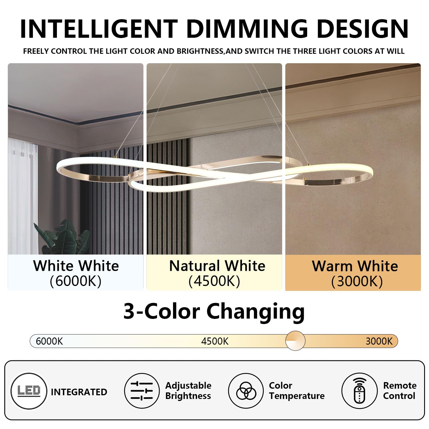 Modern Led Pendant Light For Kitchen Island Lighting Modern Gold Chandelier For Dining Room Light Fixture Over Table,Led Chandelier Light Fixture Height Adjusted (Electroplated Gold)