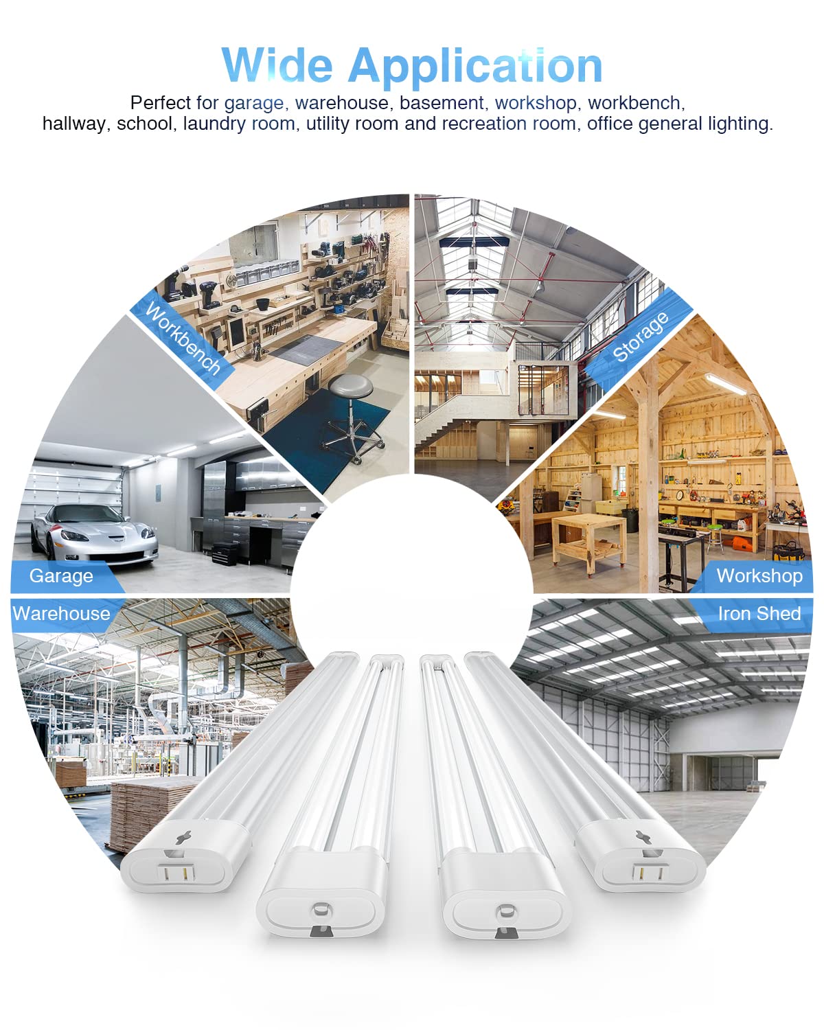 Ensenior 4FT LED Shop Lights with Reflector, 4-Pack Linkable 5000K Daylight Integrated Fixture for Garage & Workbench, Surface &