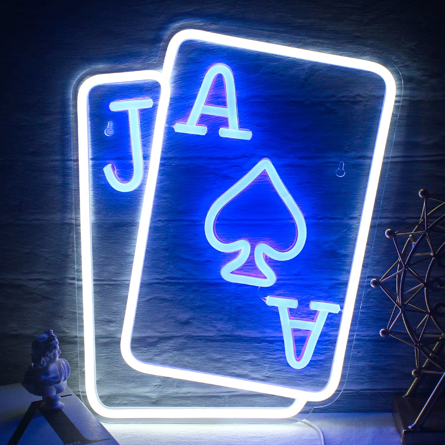 Gamerneon Playing Cards Neon Signs For Wall Decor Poker Teens Led Neon Light Blue White Usb Light Sign For Bedroom Casino Bar Ho
