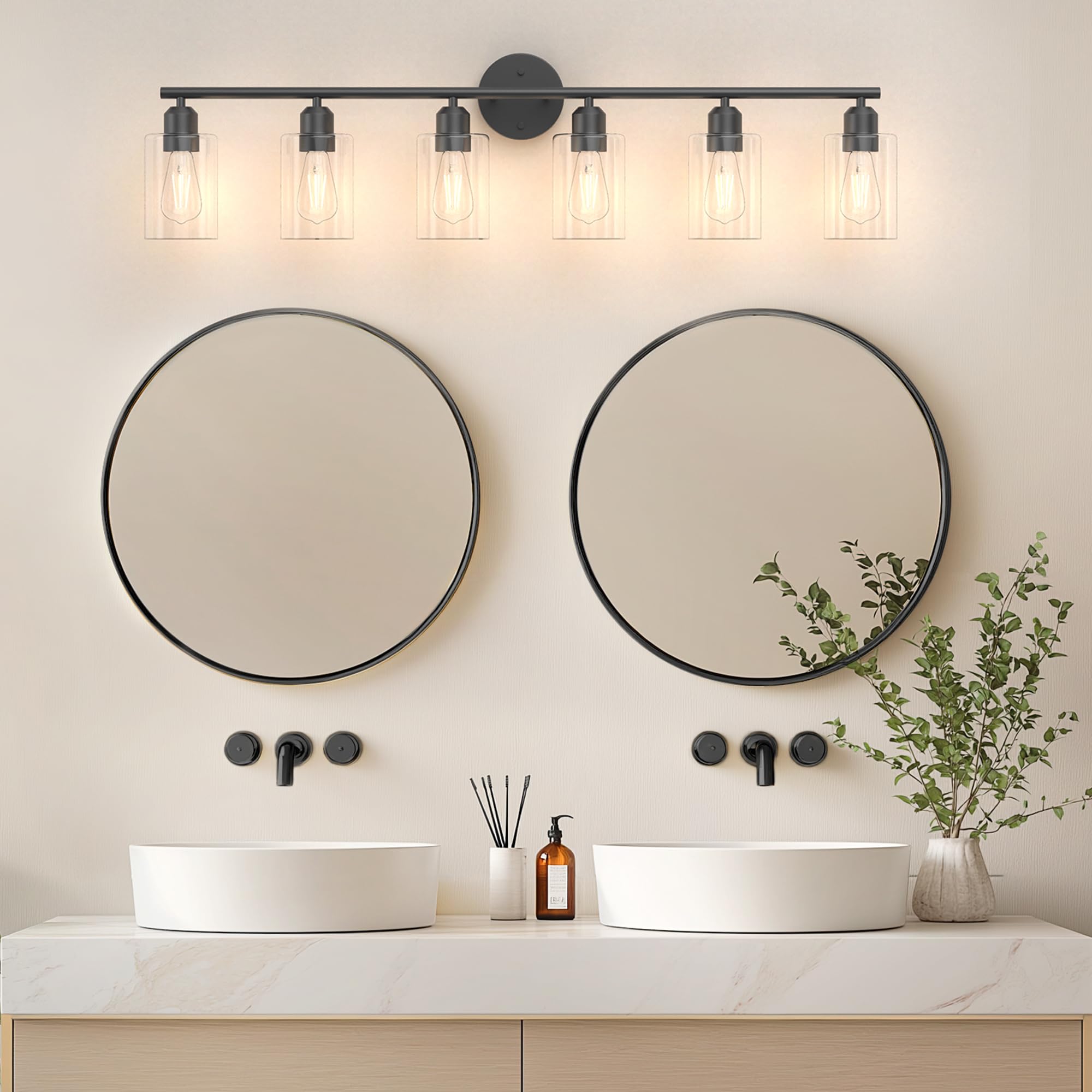 Espird Bathroom Vanity Light Fixtures, 6 Lights, Matte Black, Metal, Rustic Farmhouse, Model L01-6-BK
