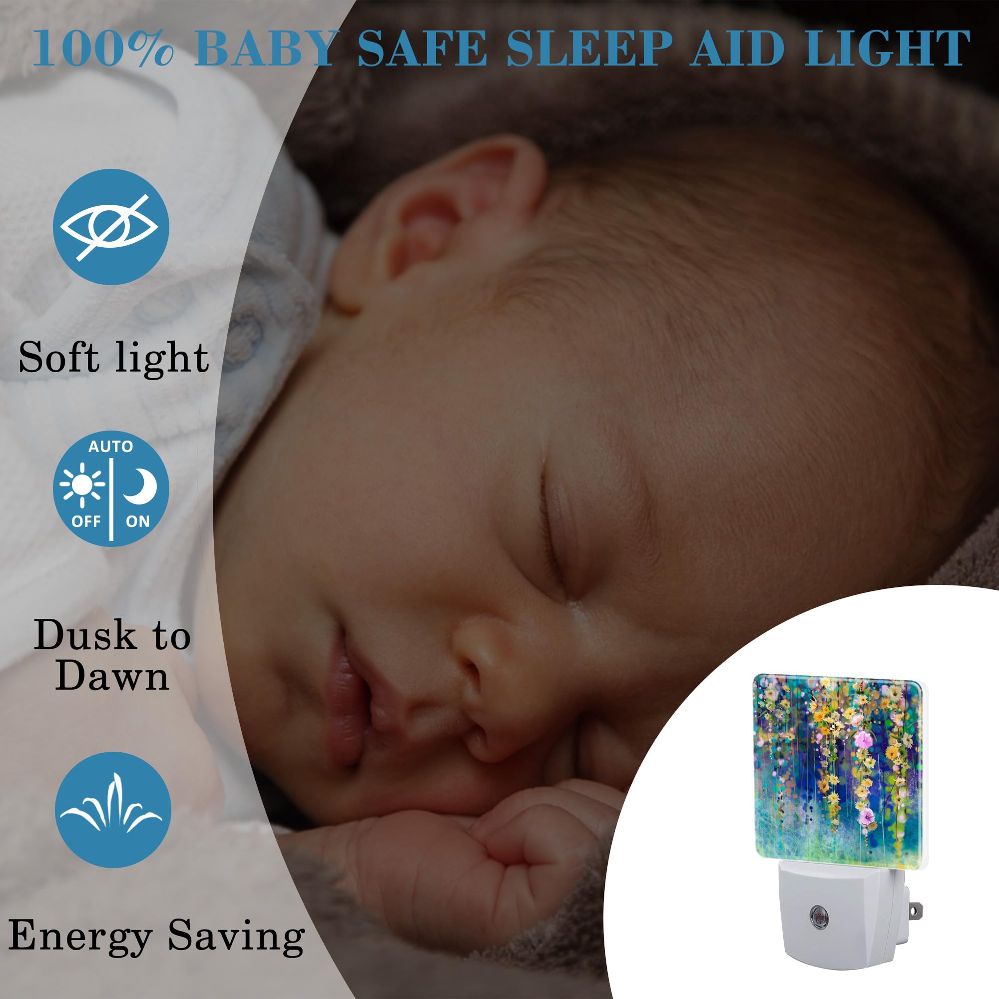 Uiaoiais Abstract Ivy Flowers Watercolor Painting Night Light Plug Into Wall With Dusk To Dawn Sensor Cute Nightlight For Kid Gi