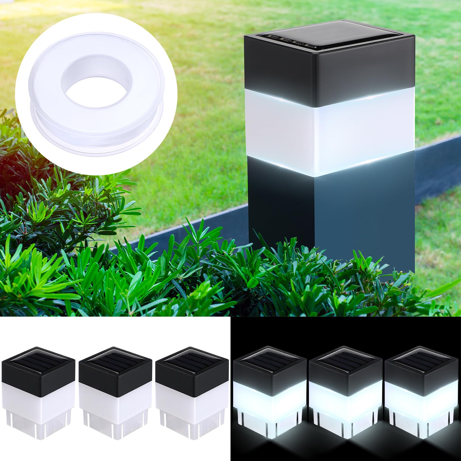 Tujoe 6 Pack Solar Fence Post Cap Lights 2In x 2In (5cm x 5cm) (White)
