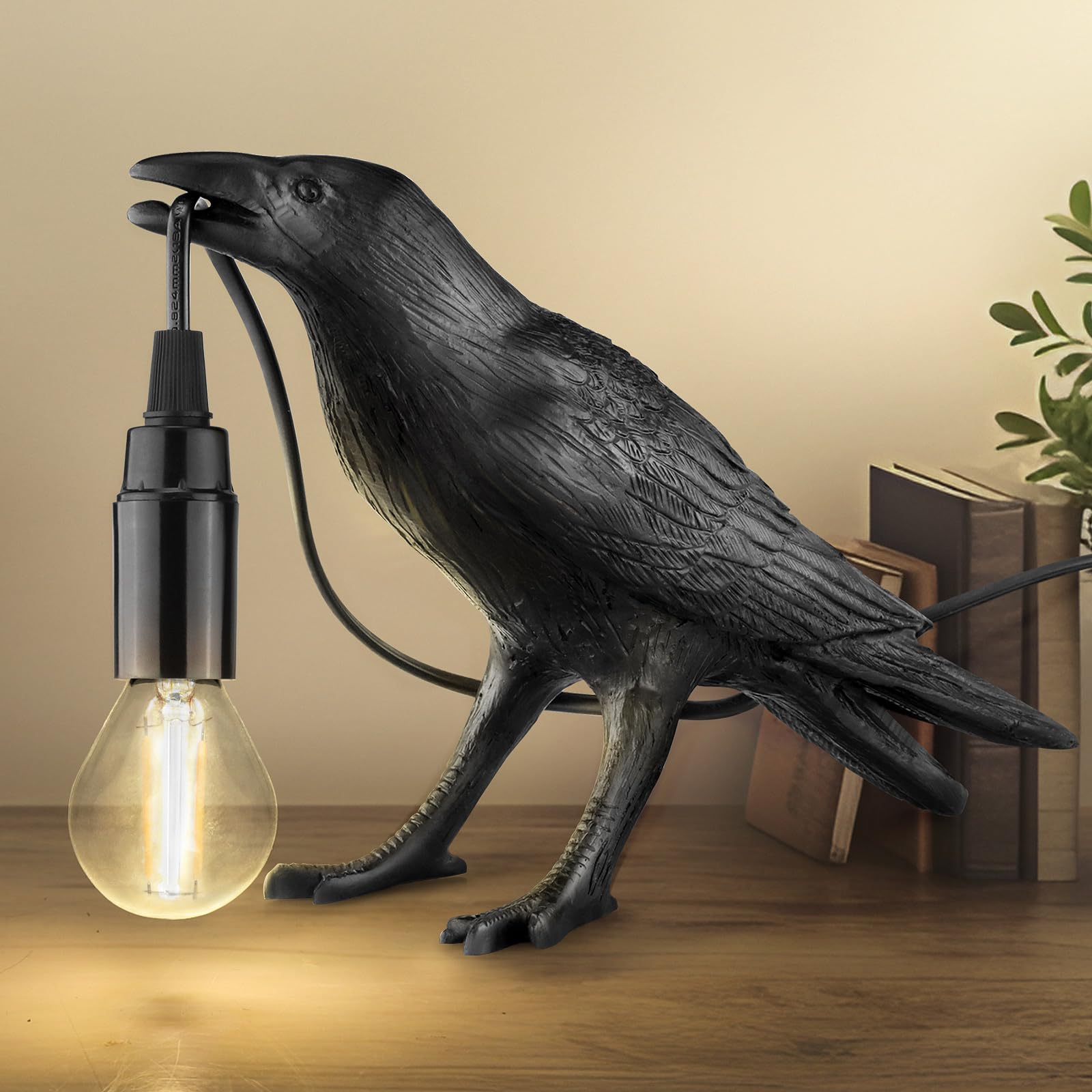 LYOOWNG Crow Lamp - Gothic Raven Table Lamp for Bedroom & Living Room Decor, Halloween Black Crow Design, Model Crow Lamp 01