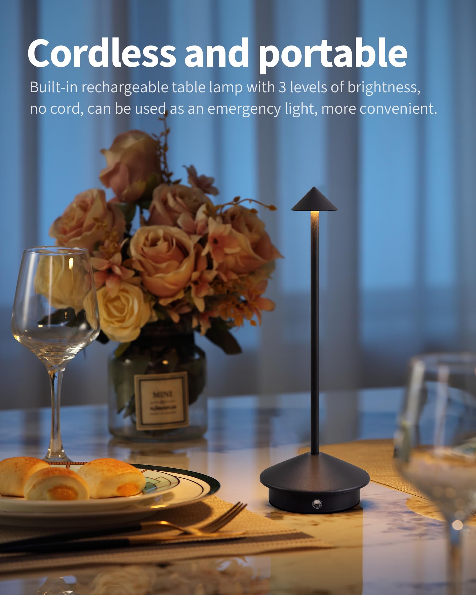 NEWSEE Cordless Table Lamp Set of 2, LED, 5000mAh Battery, White, Model AMZ-TBL-023-WH2