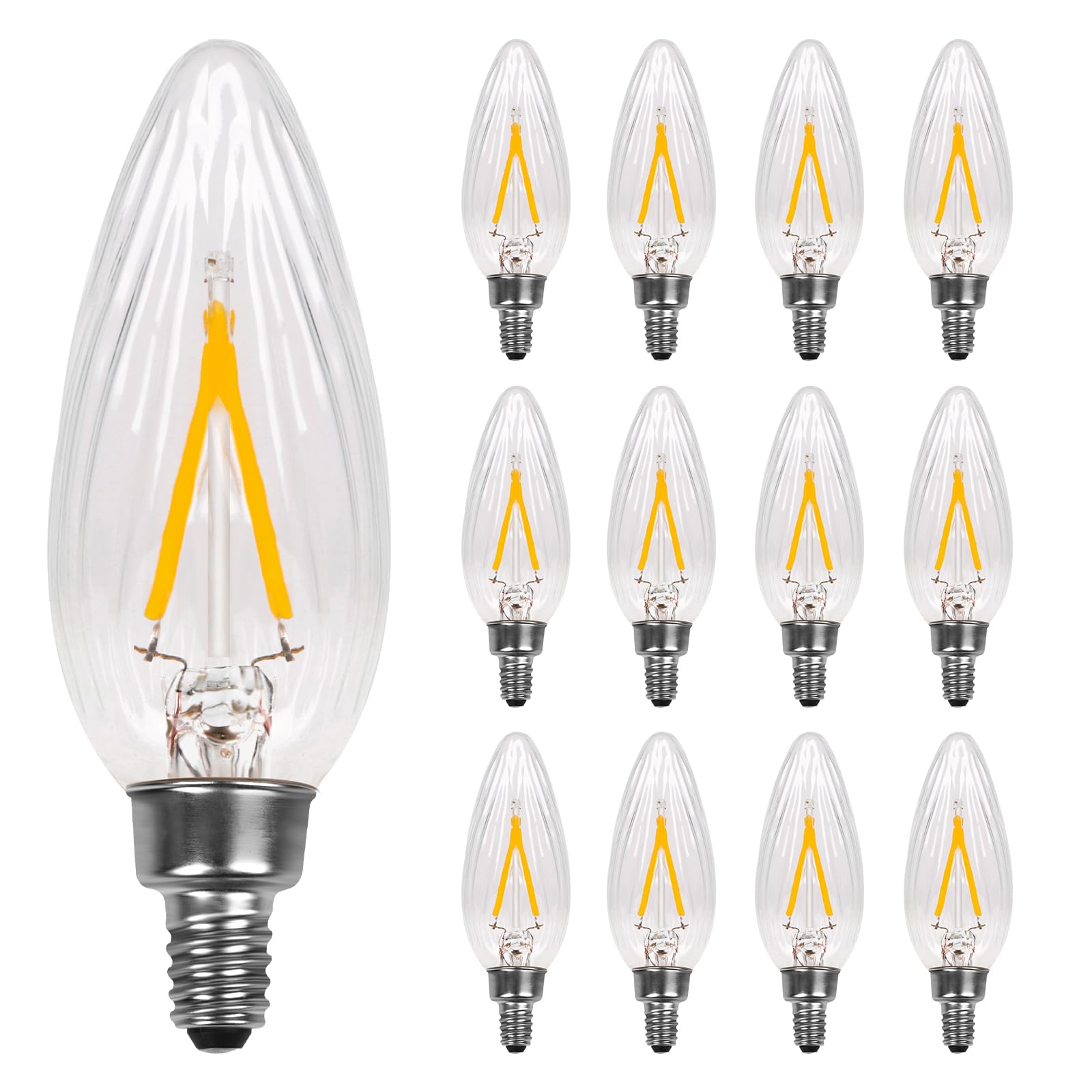 HMYYJT E12 LED Bulb Dimmable 2700K Soft White, 25W Equivalent, Candelabra, B10 Clear Wrinkle Glass, 12 Pack