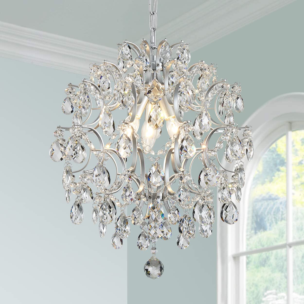 Bestier Chandelier Crystal Raindrop Lighting Ceiling Light Fixture Lamp For Dining Room Bathroom Bedroom Livingroom Entryway 3 E