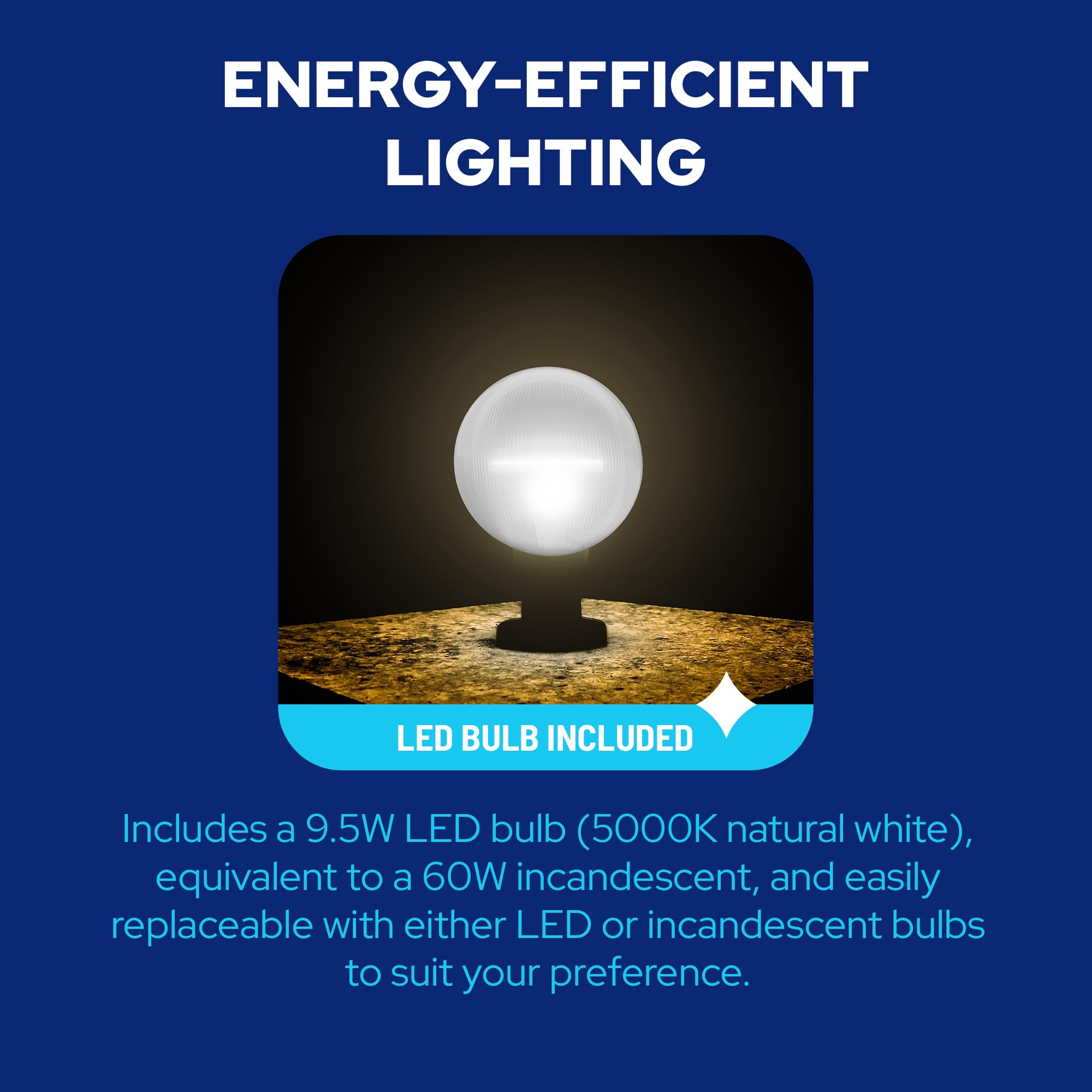 Kastlite Lamp Post Globe Combo Lighting Fixture | 12 Prismatic Lens With Black Fitter Mounting | Fits 3 Diameter Posts (Not Included) | Comes With With 5000K Led Bulb