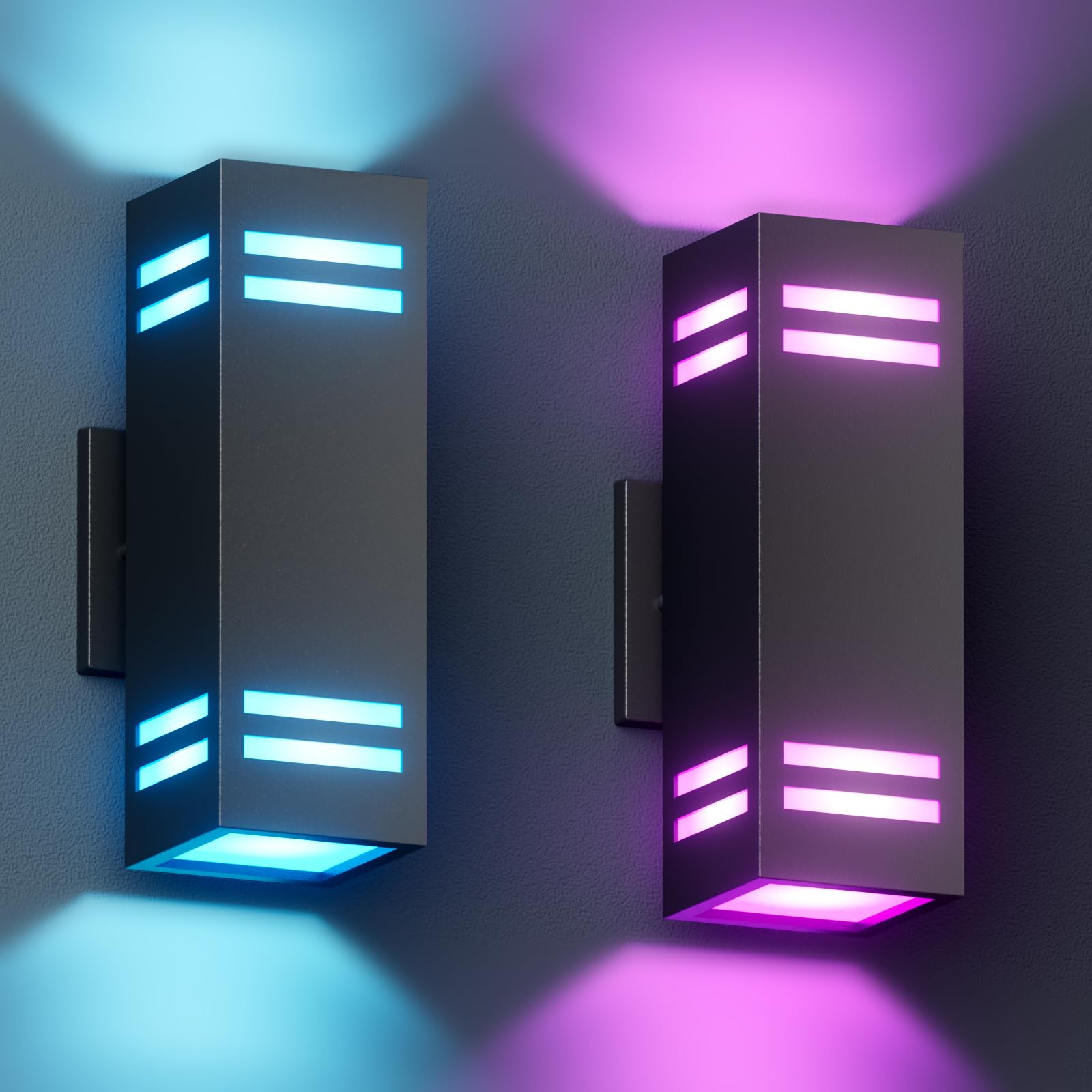 KIZON Smart Outdoor Wall Lights RGB 2 Pack, Exterior Lighting Fixtures App Control with Remote, Dimmable Up and Down Lights Outd