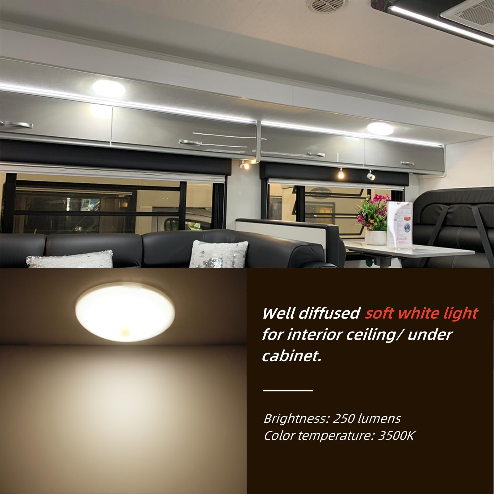 3.5Inch 12 Volt Rv Led Lights Interior Ceiling Light With Switch Under Cabinet Lights For Rv Trailer Boat 3500K Soft White Light