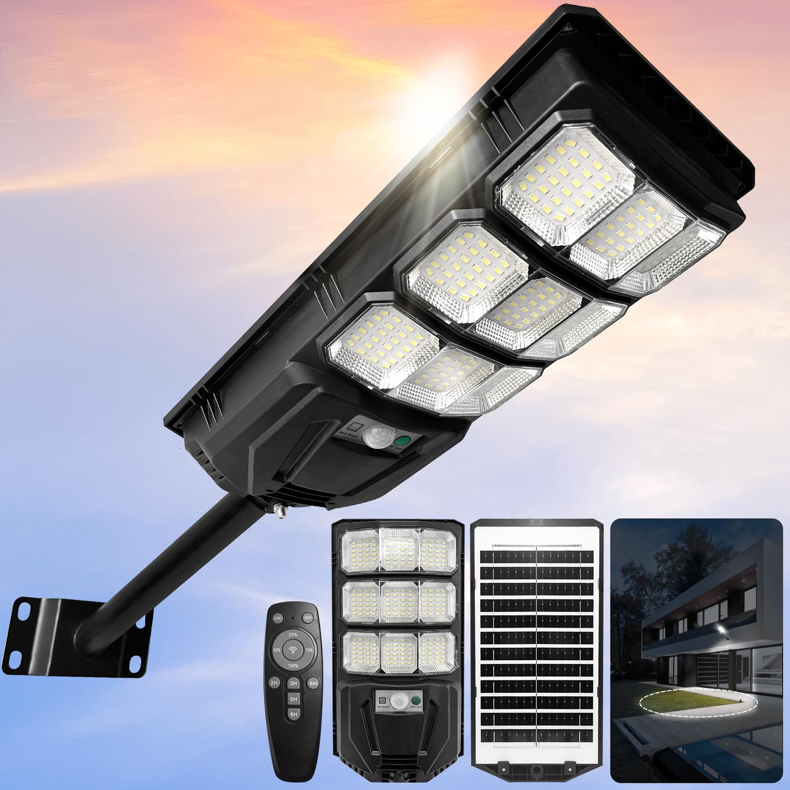 FOWSEEK Solar Street Lights Outdoor, 6500K Solar Lights Outdoor Waterproof with Motion Sensor, Flood Security Lights with Remote