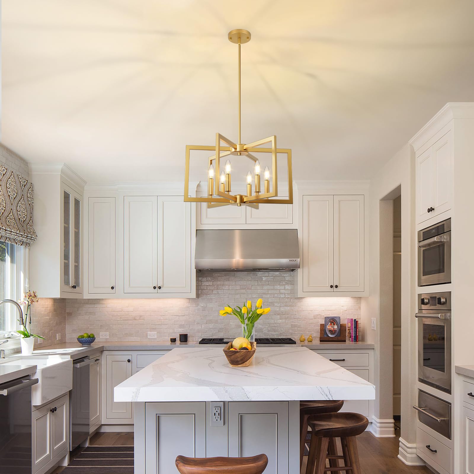 Bairth 6-Light Gold Chandelier, Modern Metal Fixture for Dining Room, Foyer, Kitchen - D3201-06-GD