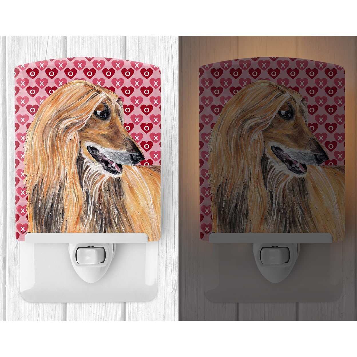 Carolines Treasures Ceramic Night Light, Afghan Hound Hearts, UL-Certified, 6x4x3 inches, Multicolor, Model SC9503CNL