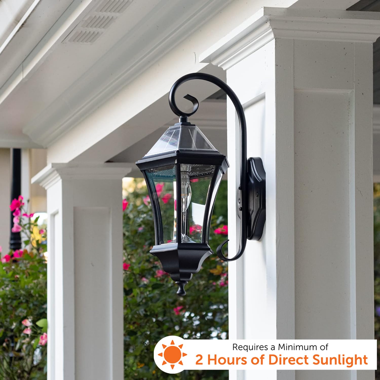 Gama Sonic Victorian Solar Wall Light, 150 Lumens, Cast Aluminum Sconce, Black, Model 94BM50010