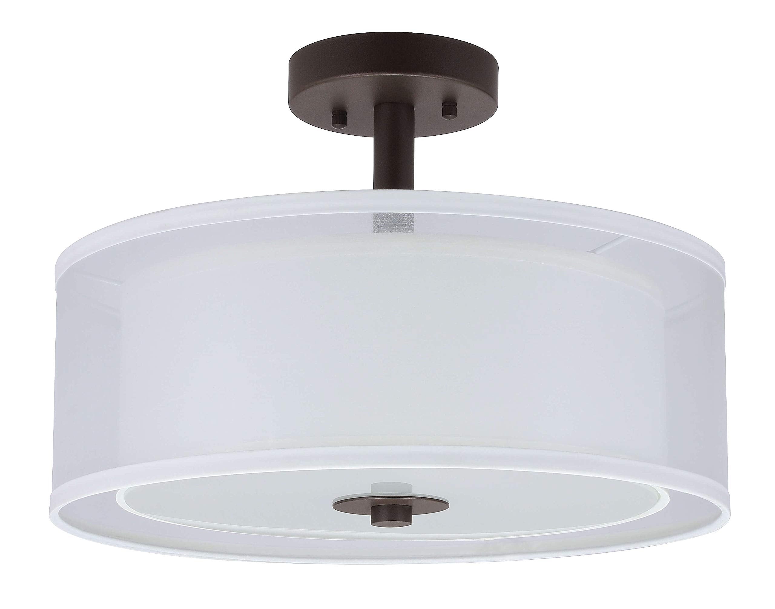 XiNBEi Lighting Semi Flush Mount Ceiling Light, 16" Drum, Dark Bronze Fabric Shade, Model XB-SF1194-DB for Living Room & Bedroom