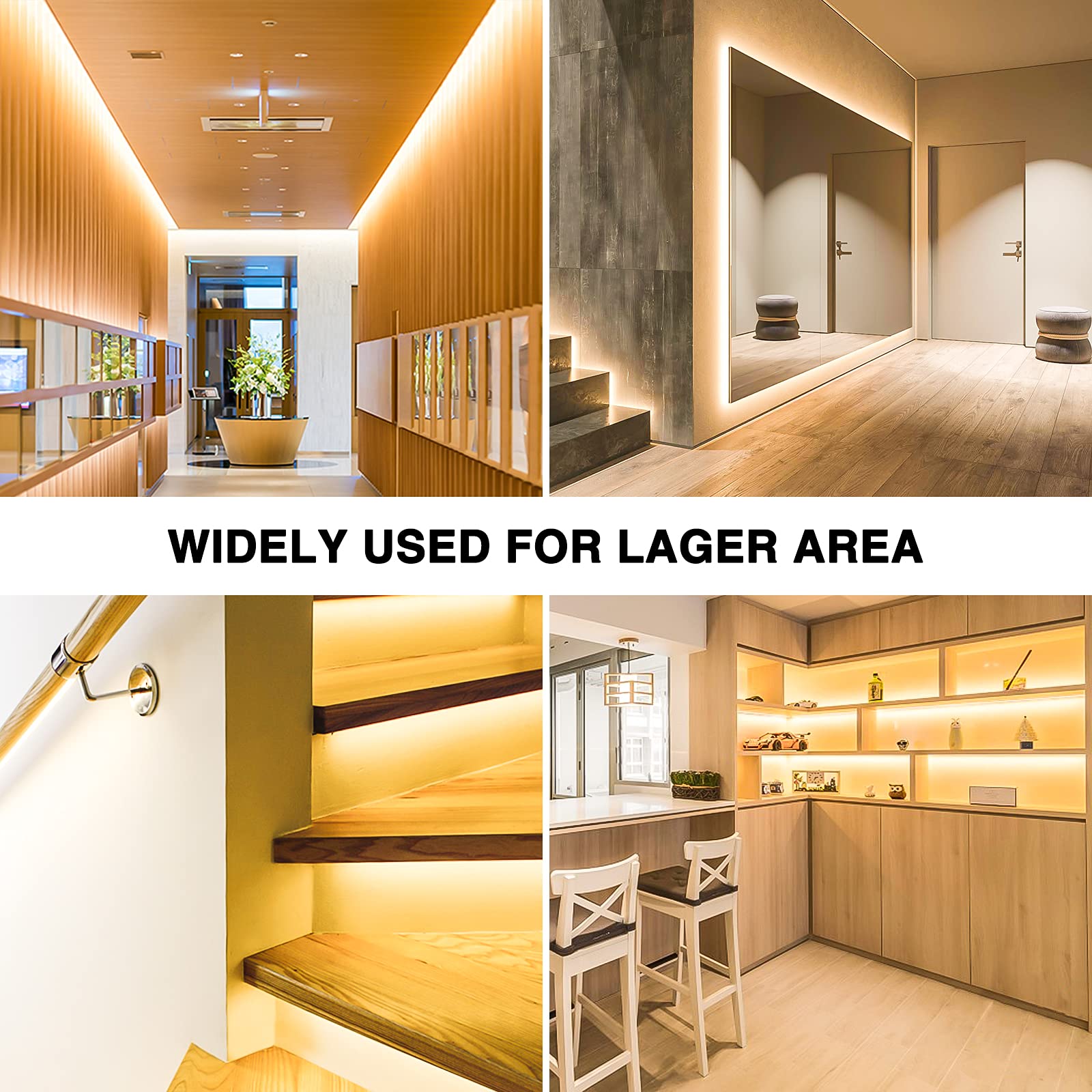Onforu Led Strip Lighting, 65.6Ft Warm White Dimmable, 1200 Leds 2835 Flexible Tape Light, 12V For Kitchen, Bedroom, Under Cabinet