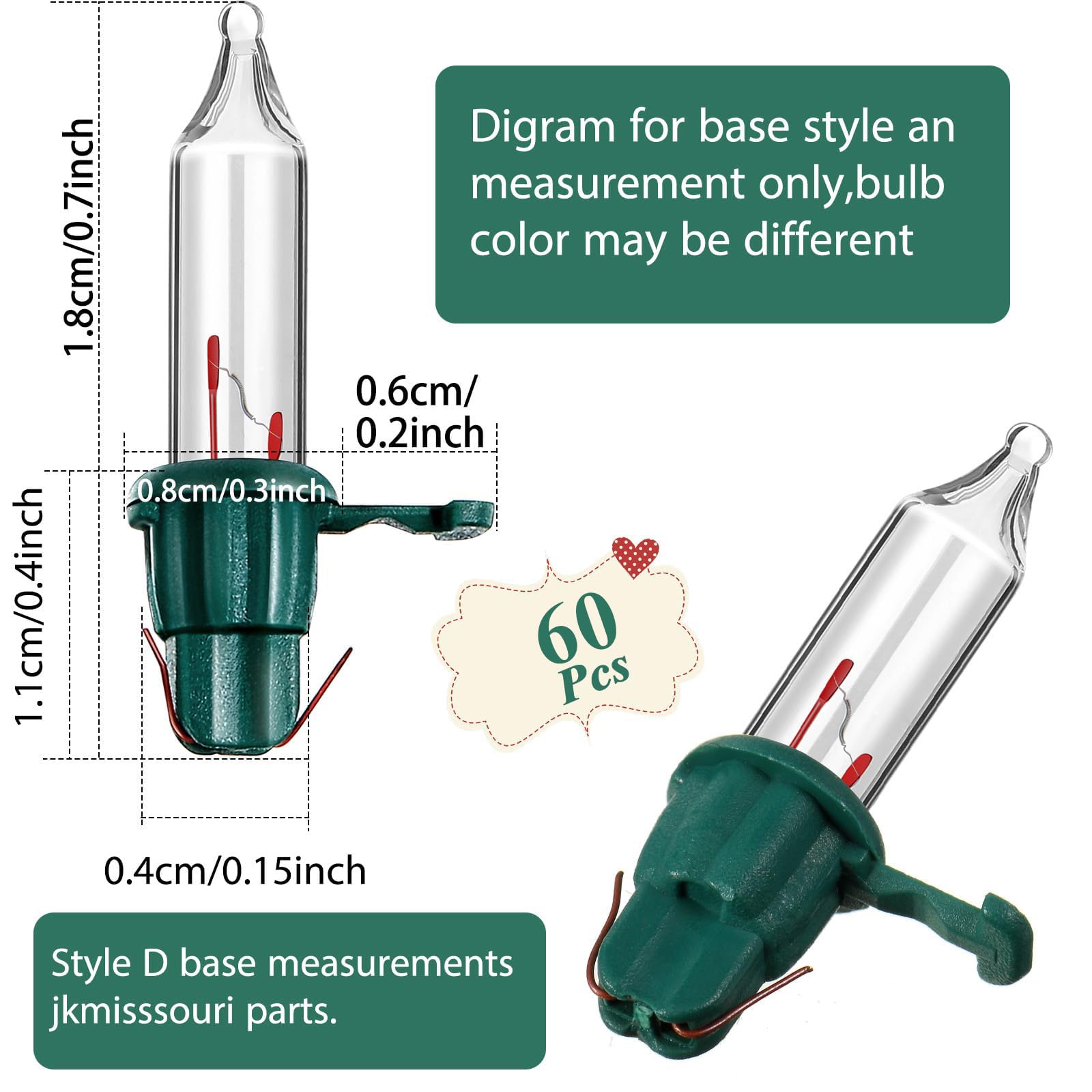 60 Count 2.5V Christmas 50/100/150/200 Count Mini Incandescent Wire String Lights Replacement Bulbs Indoor/Outdoor Christmas Lights Decorations For Home Xmas Tree (Green Base With Warm White Bulb)