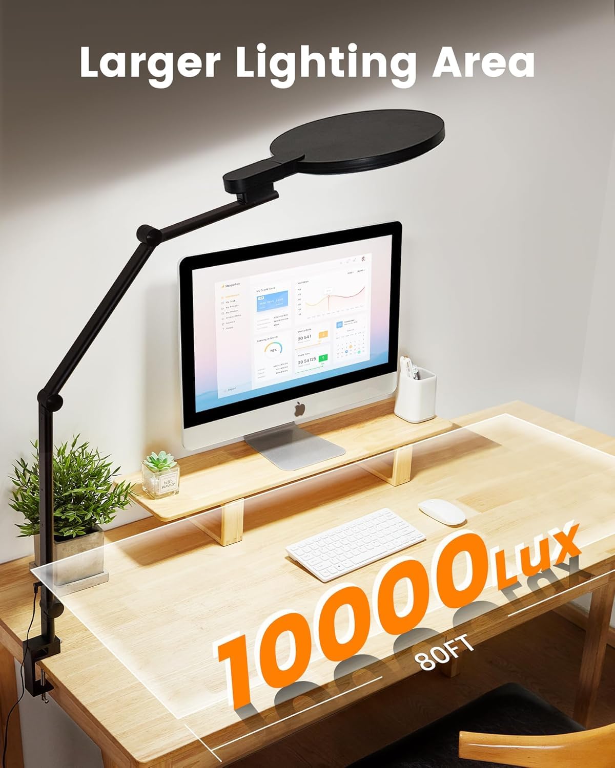 LIFENGSOLER Clamp Desk Light, 1200LM Dimmable, Eye-Care, USB Ports, Large, Metal, Black, Model RDL-1