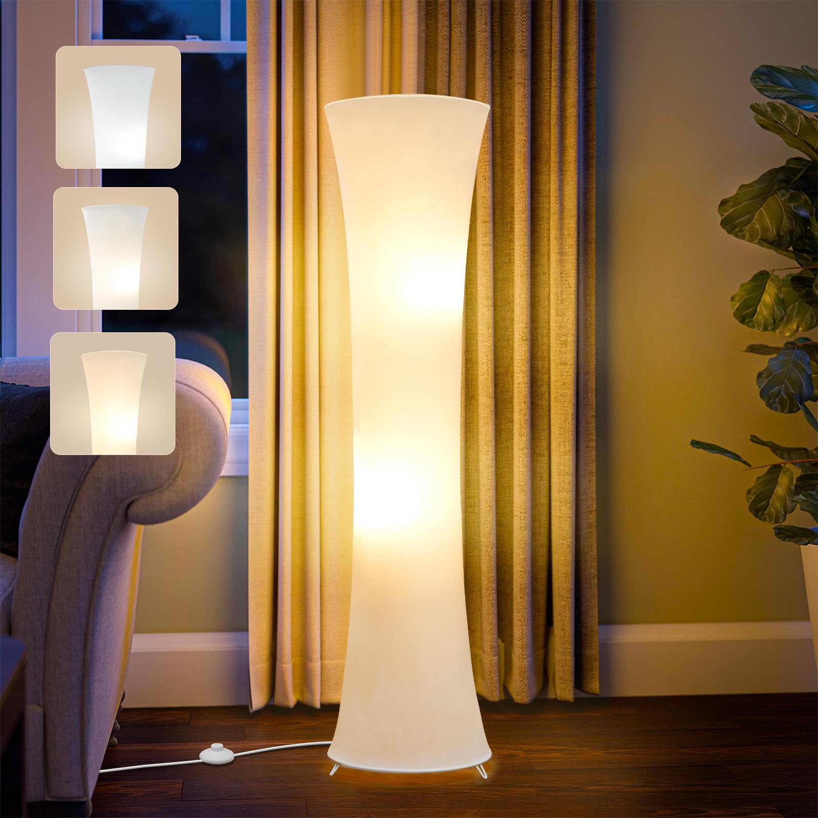 GyroVu 46in Floor Lamp, White Fabric Lampshade, Metal, 3 Color Temperatures, Model G-1FL-1794