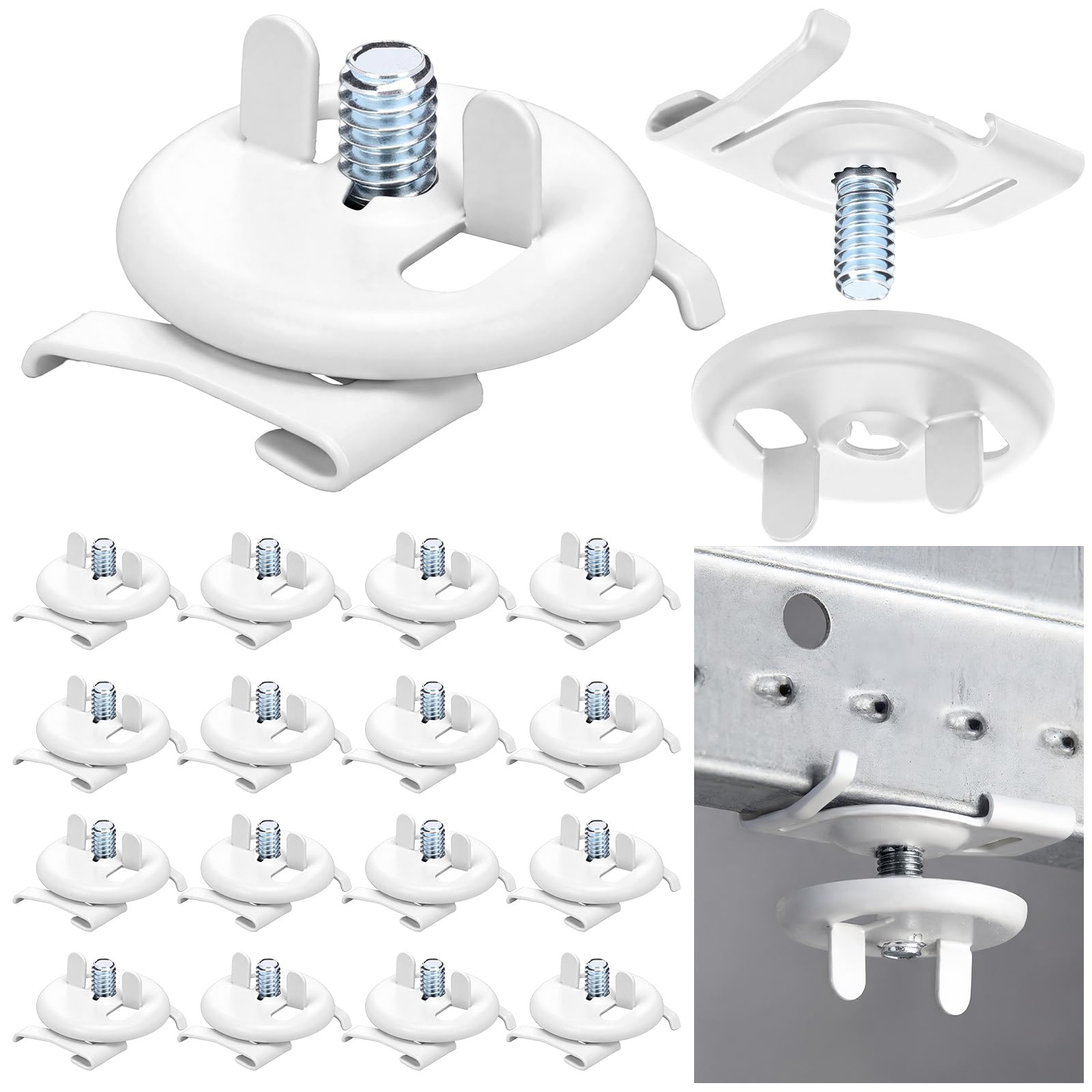 Silkfly 25 Pcs White Spring Steel T Bar to Electrical Fixture Twist Clip with Wing Nut, Mounting Clip for Installation of Suspen