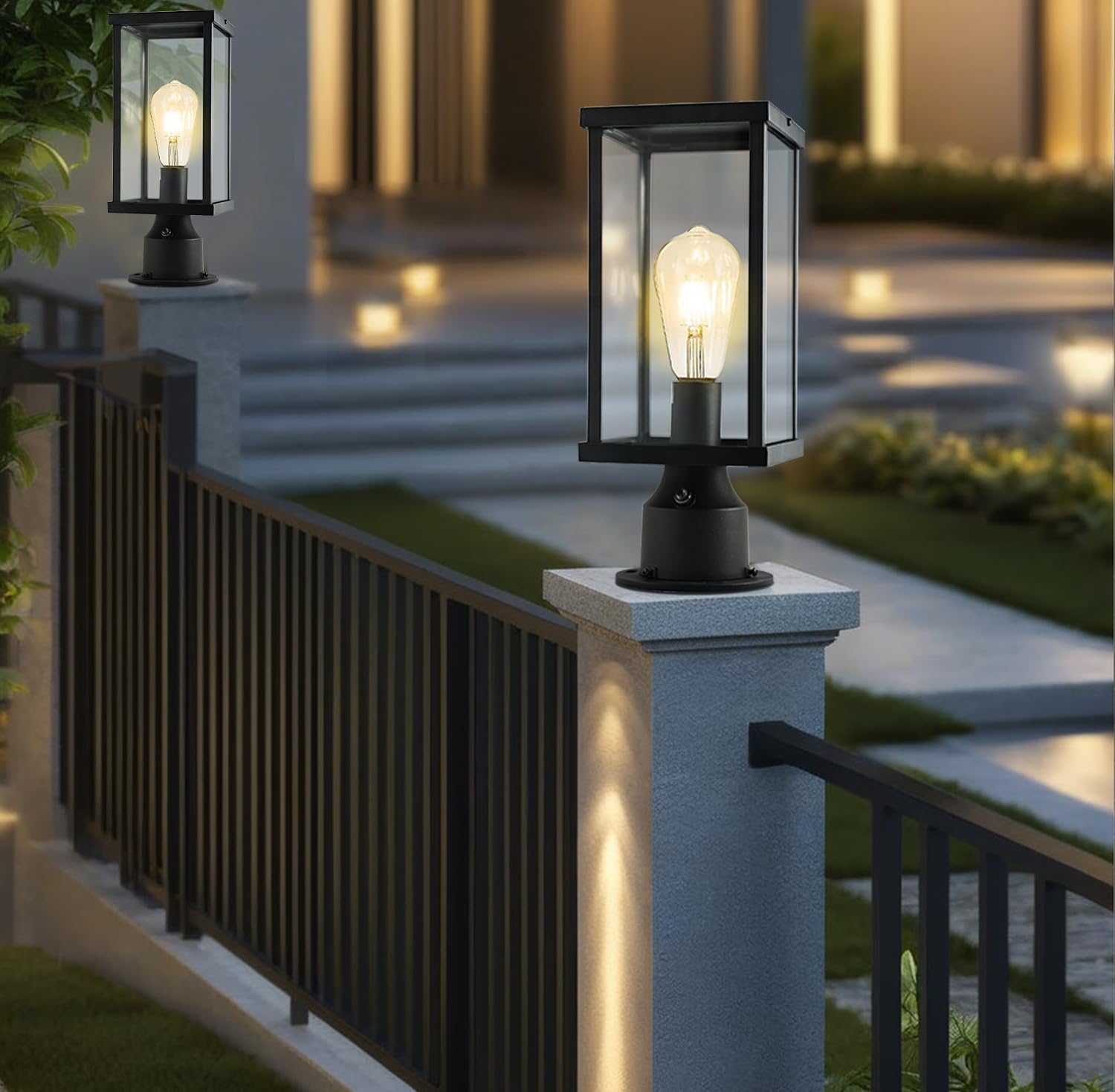 Hulitnag Dusk To Dawn Outdoor Post Lights, Outside Post Light Fixture Waterproof, Post Lights Outdoor With Pier Mount Base For G