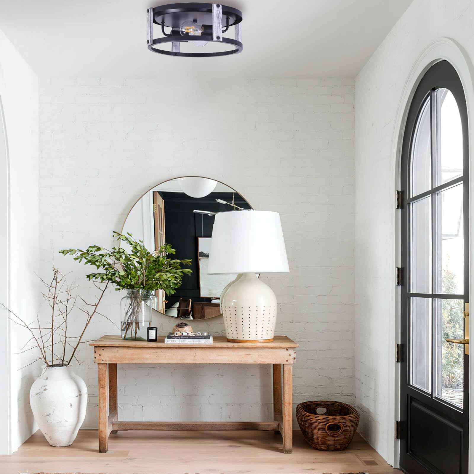 FEHEED 2 Pack Flush Mount Ceiling Light,Farmhouse Light Fixture, Ceiling Lights Painted Anti-Corrosive Black for Hallway,Entranc