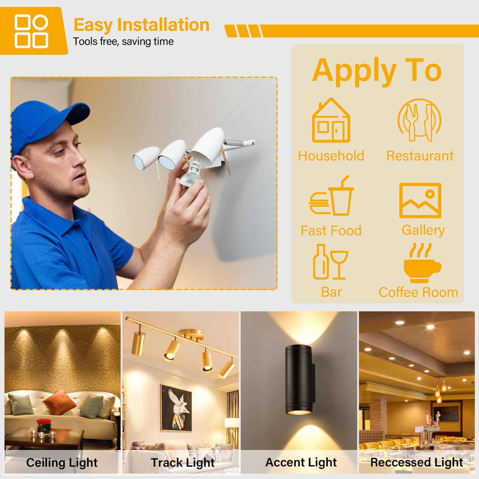 Gu10 Led Bulb  50 Watt Halogen Equivalent  2700K Soft White Gu10 Bulb For Track  Recessed Lighting  4W 450 Lumens Mr16 Led Bulb For Kitchen  Range Hood  Living Room  Bedroom  6 Pack