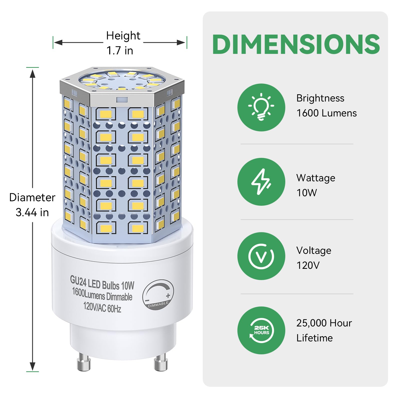 BMXKPO GU24 LED Light Bulb 10W Dimmable 5000K Daylight 1600 Lumens (100W Equivalent) - 4-Pack, Aluminum