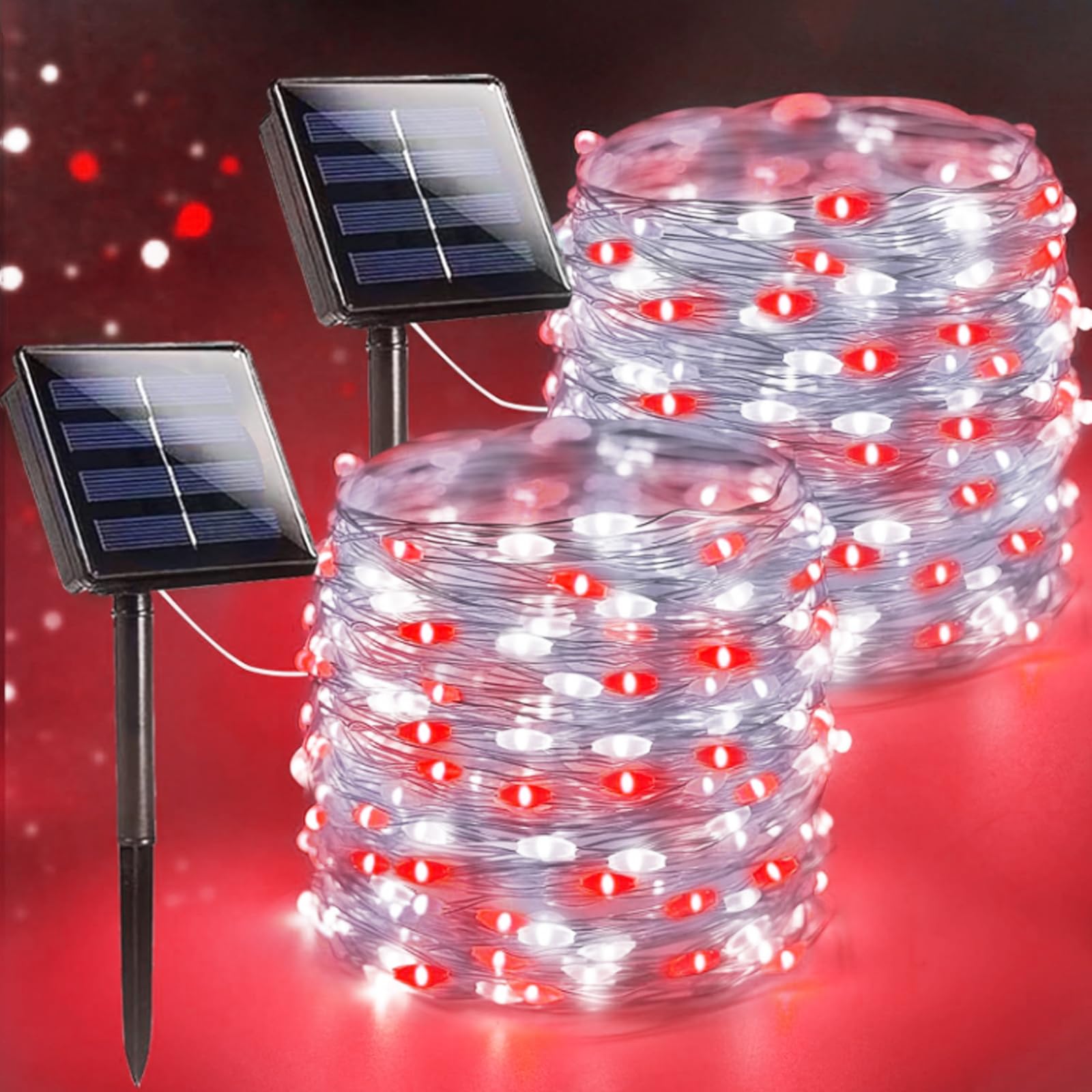 SANJICHA Solar String Lights 144FT, 400LED, Waterproof Copper Wire, 8 Modes, 2 Pack, Red and White, Model SYJSSL