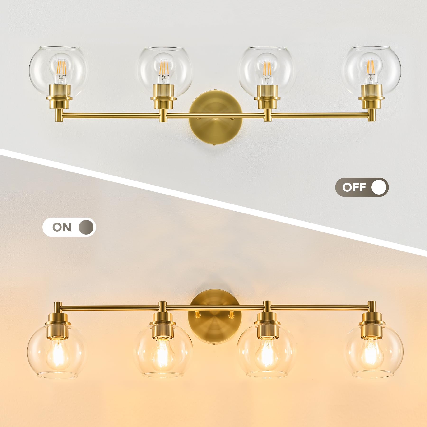 Vonluce Bathroom Light Fixtures, 4-Light Bathroom Vanity Light With Globe Glass Shades E26 Sockets, Bathroom Lights Over Mirror