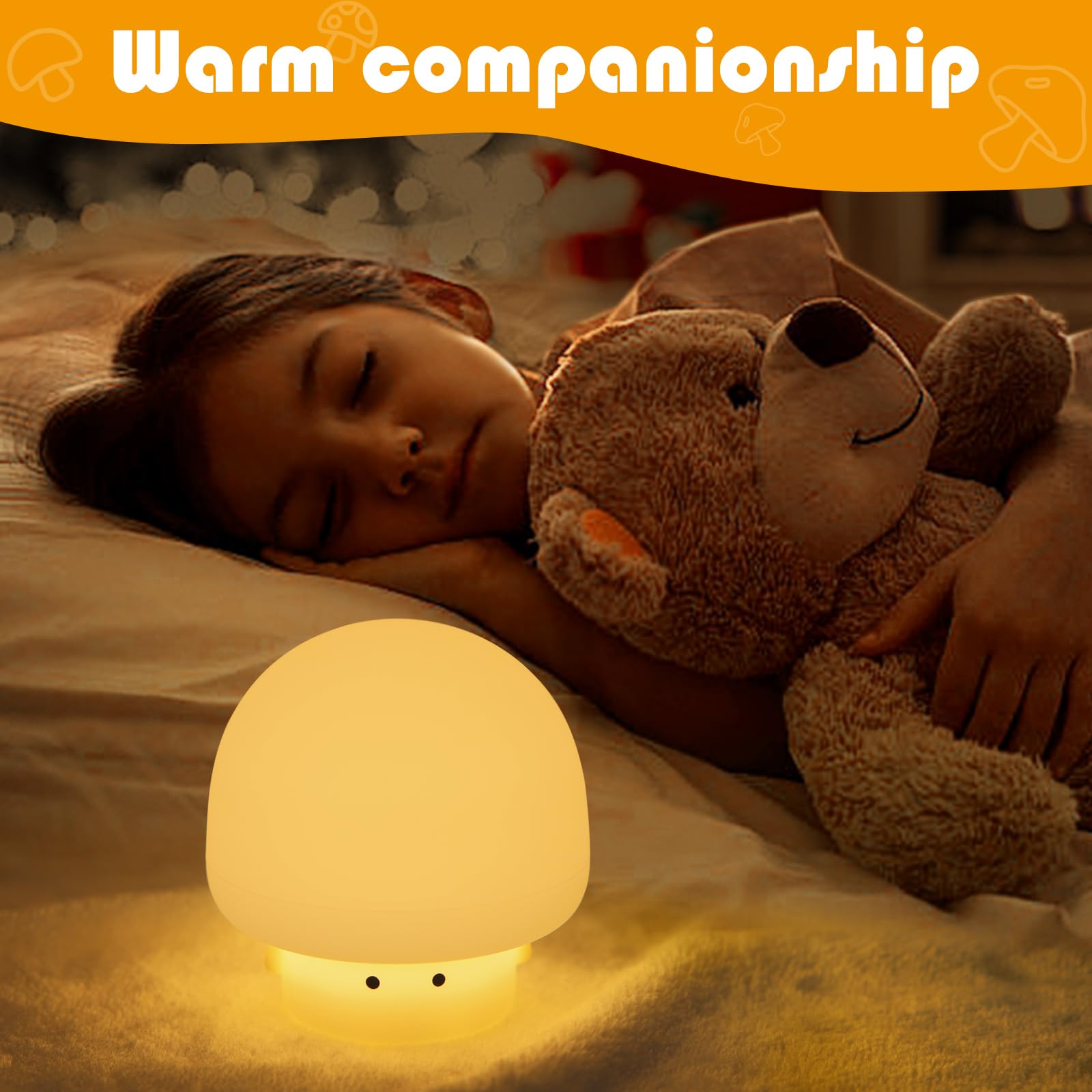 YISUN Mushroom Night Light, Rechargeable LED Silicone Lamp, 3 Level Dimmable, Cute Design for Kids Room, Mushroom White, Model A021