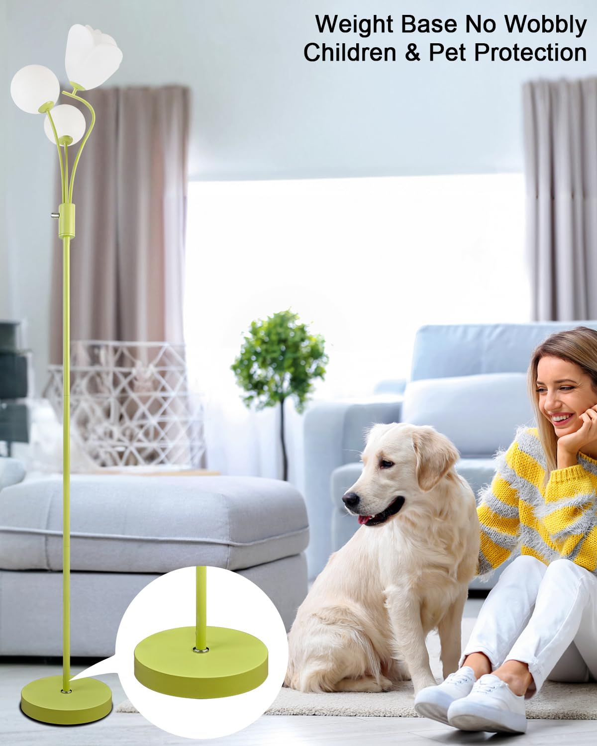 69In Dimmable Floor Lamp Art Deco Floor Lamps With Globe & Flower Lampshade For Girls/Kid Room Standing Lamps With 3Pcs 3000K Bu