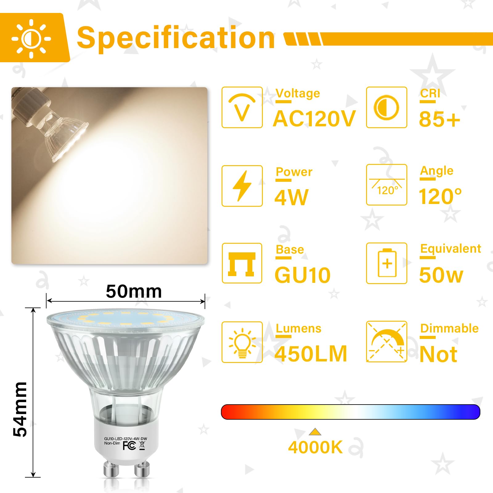 Gu10 Led Light Bulbs  50 Watt Halogen Equivalent  4000K Natural White Gu10 Bulb Replacement For Track&Recessed Lighting  4W 450 Lumens Led Bulbs For Kitchen  Range Hood  Living Room  6-Packs