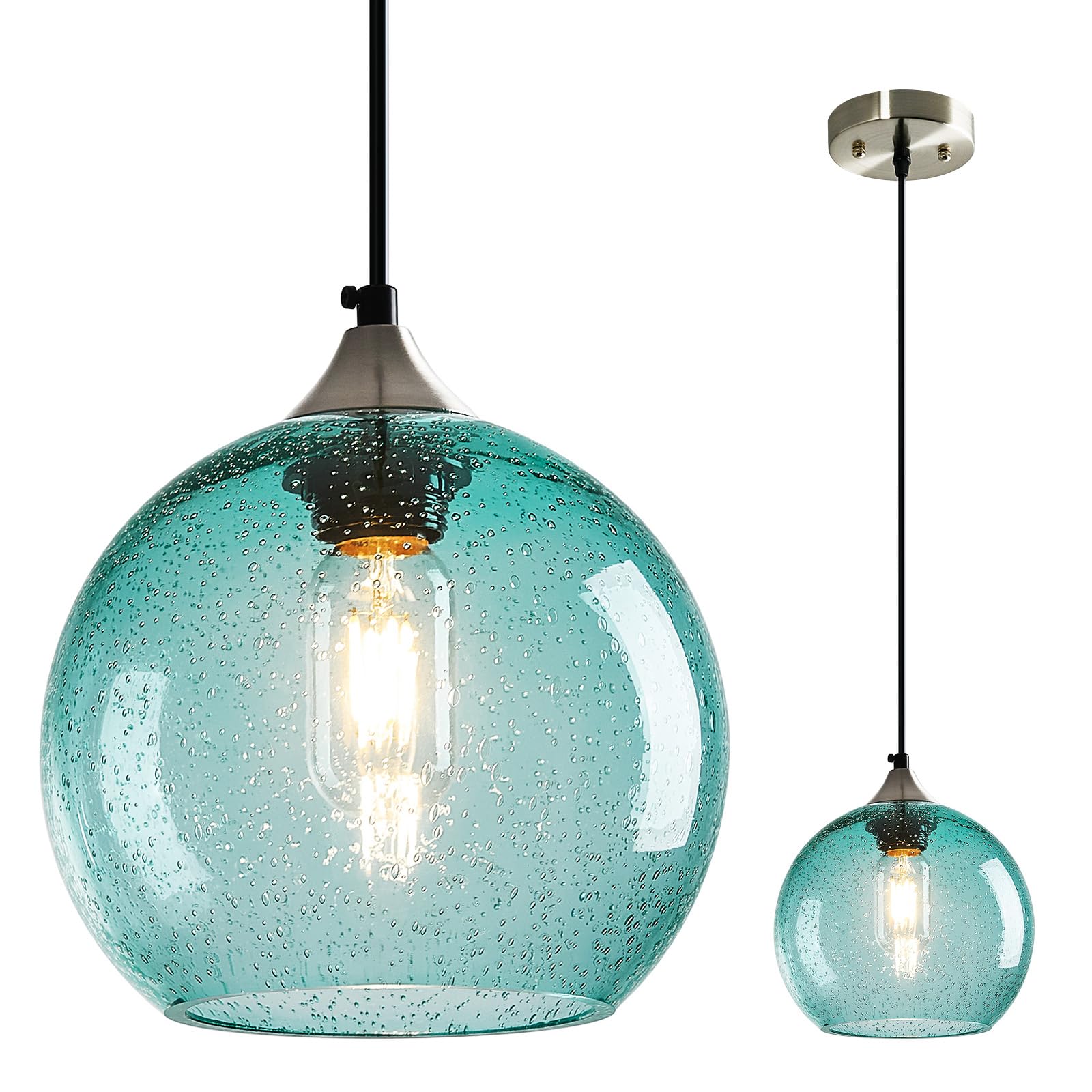 Lbsqj Light Blue Glass Pendant Lights Kitchen Island Lighting Globe Pendant Light Fixtures Modern Pendant Lighting For Bedroom Living Dining Room Light Fixture (7.87 In  1 Pack)