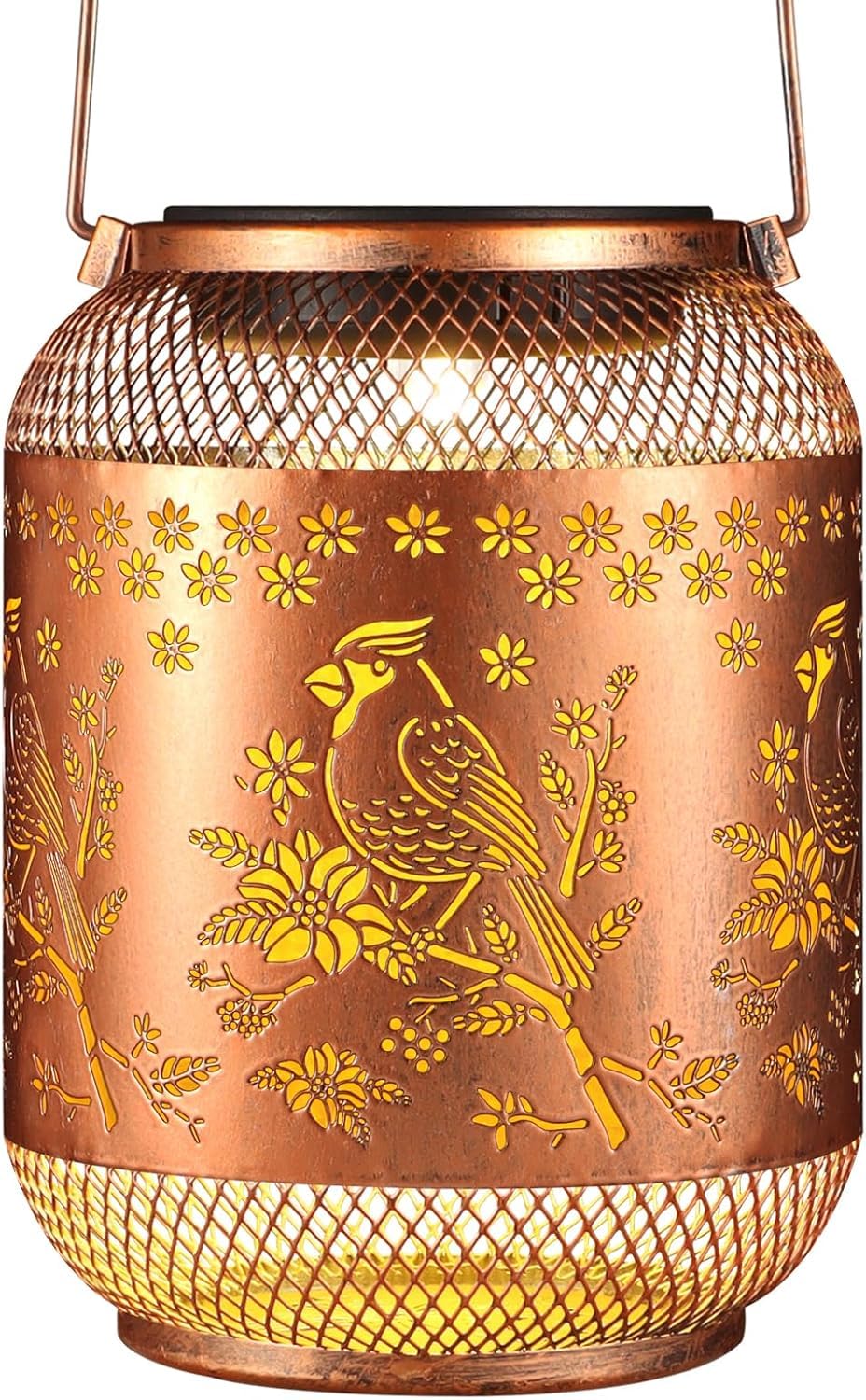 Doogarden Solar Lantern - Waterproof Metal Hanging LED Lights for Garden, Red Bird, Outdoor Decor