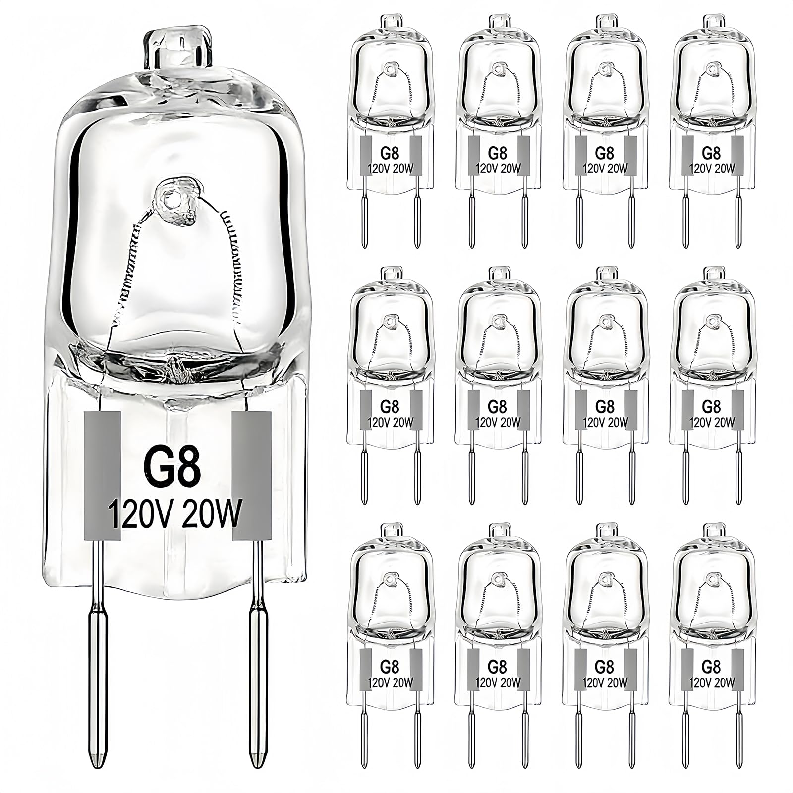 G8 Bulbs 20w 120v Dimmable G8 Halogen Bulbs 2 pin  Warm White 2700k Under Cabinet Puck Lighting Replacements(12pack)