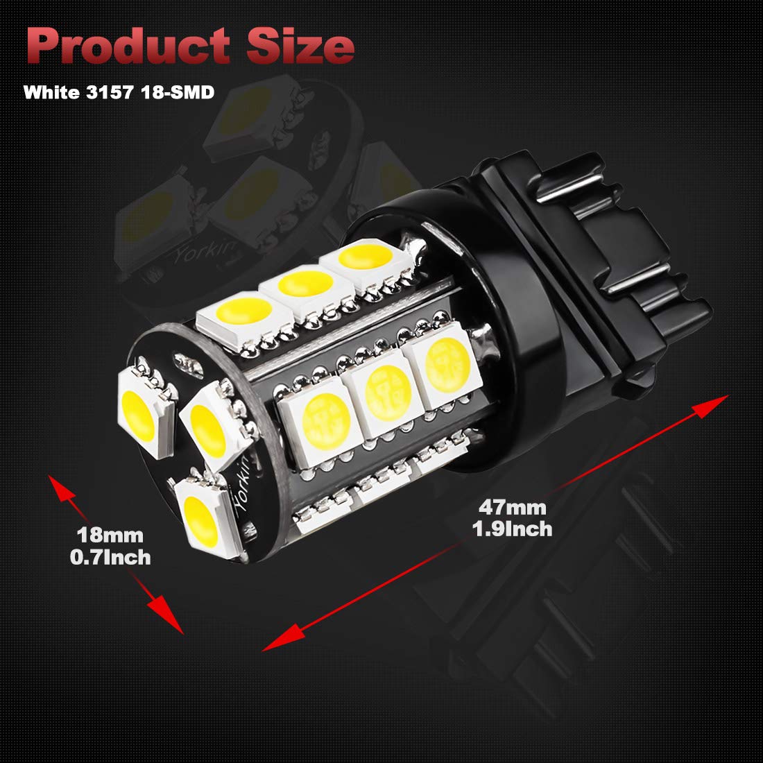 Yorkim 3157 LED Light Bulbs, Super Bright White, for Brake/Reverse Lights, 4 Pack
